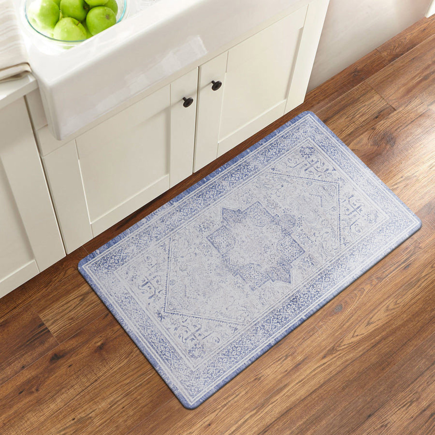 Rugshop Traditional Bohemian Cushioned Anti Fatigue Standing Kitchen Mat Blue