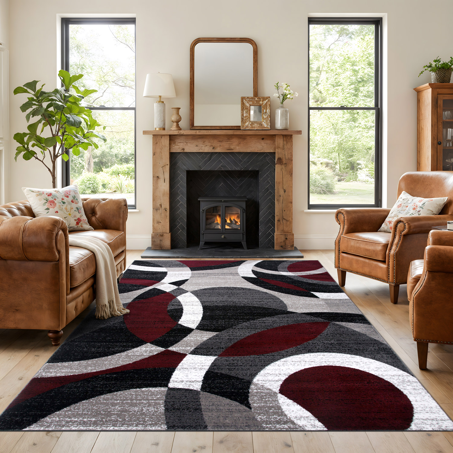 Rugshop Area Rugs for Living Room Geometric Circles Bedroom Rugs Dining Room Rug