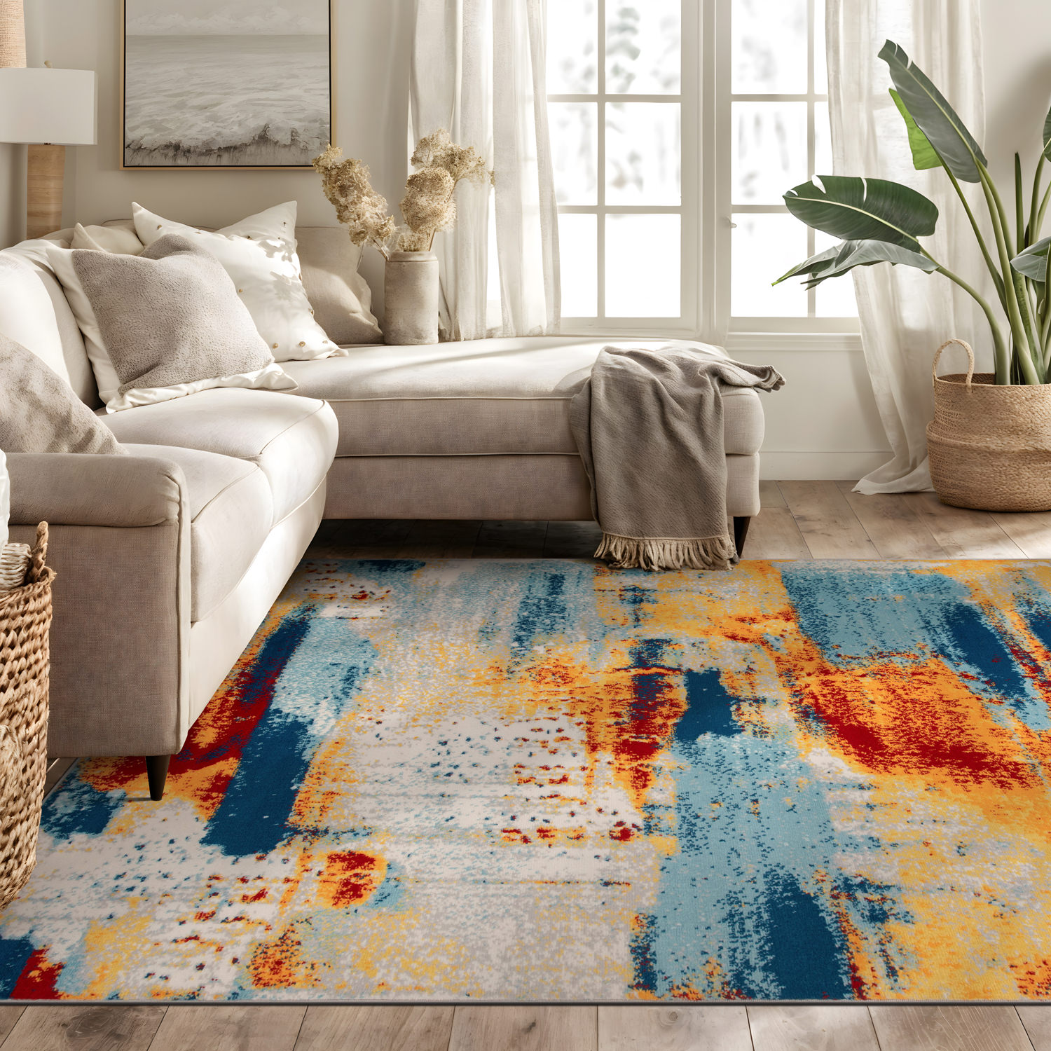 Rugshop Area Rug Bohemian Abstract Modern Carpets Living Room Rugs Bedroom Rugs