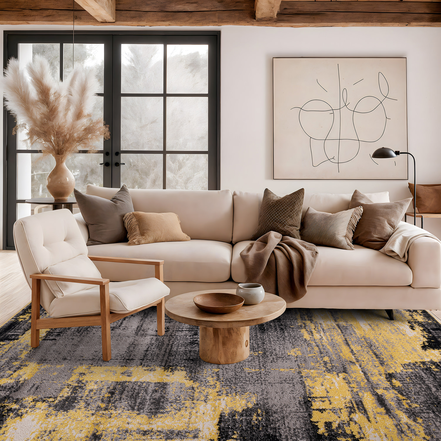 Rugshop Area Rugs for Living Room Modern Abstract Design Yellow Rug Bedroom Rugs