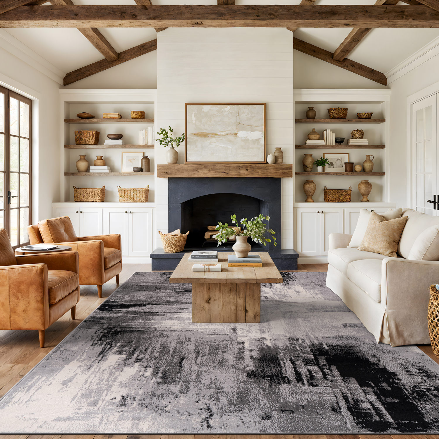Rugshop Rugs for Living Room Bari Modern Abstract Art Carpet Black Bedroom Rugs
