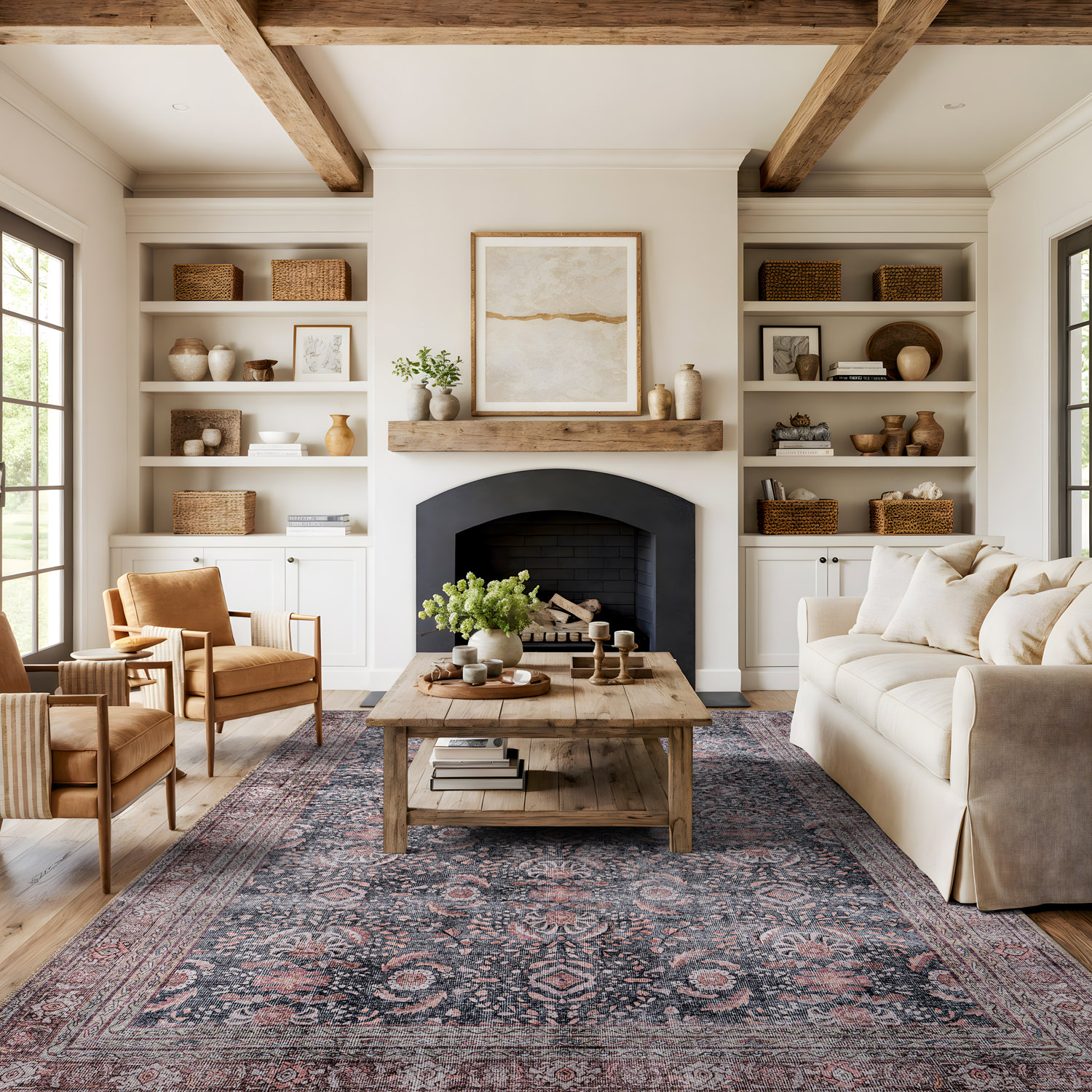 Rugshop Area Rug Vintage Inspired Machine Washable Rug Non Slip Living Room Rugs