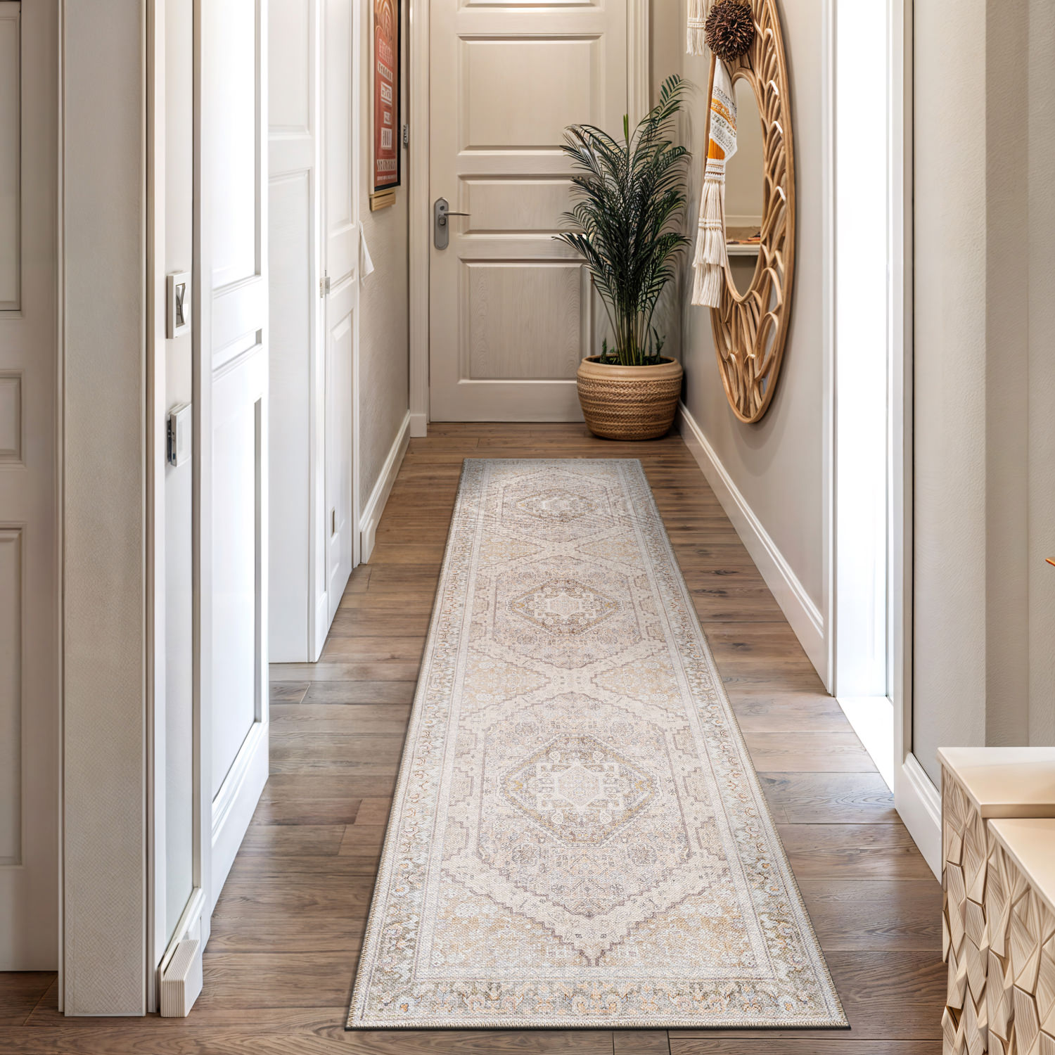 Rugshop Area Rug Vintage Medallion Washable Non-Slip Backing Living Room Rugs