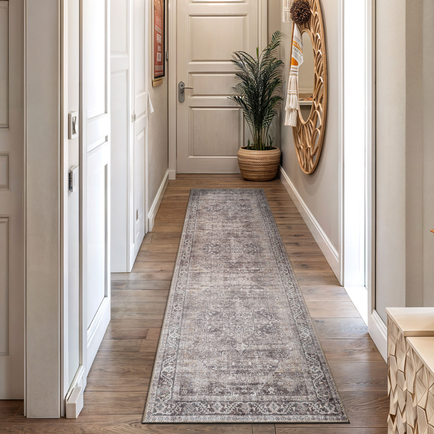 Rugshop Area Rug Medallion Indoor Rug Washable Non-Slip Backing Living Room Rug