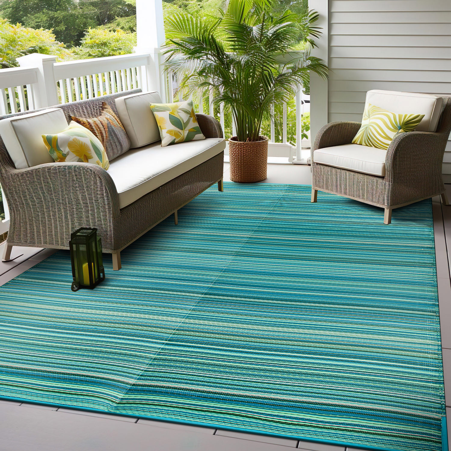 Rugshop Outdoor Carpet Modern Stripe Reversible Plastic Indoor Outdoor Rugs 8x10 - Picture 32 of 54