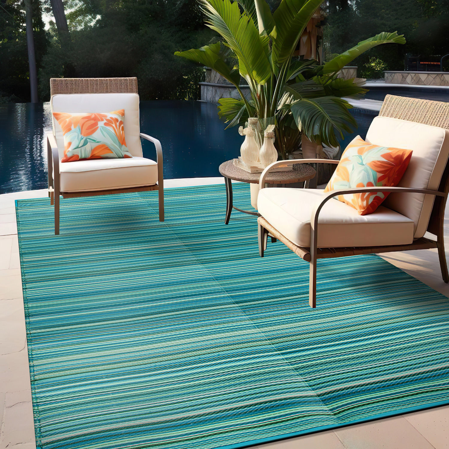 Rugshop Outdoor Carpet Modern Stripe Reversible Plastic Indoor Outdoor Rugs 8x10 - Picture 23 of 54