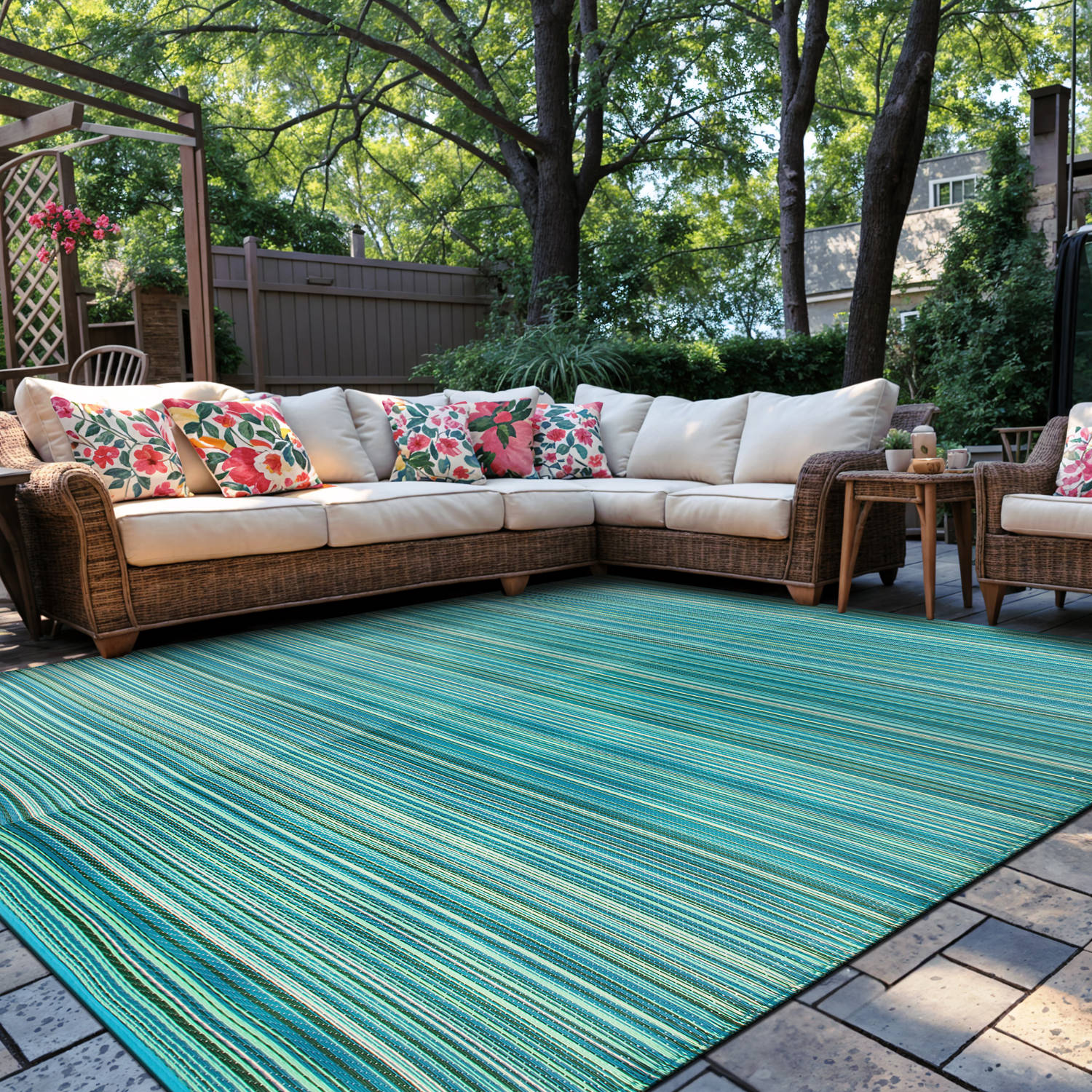 Rugshop Outdoor Carpet Modern Stripe Reversible Plastic Indoor Outdoor Rugs 8x10 - Picture 53 of 54