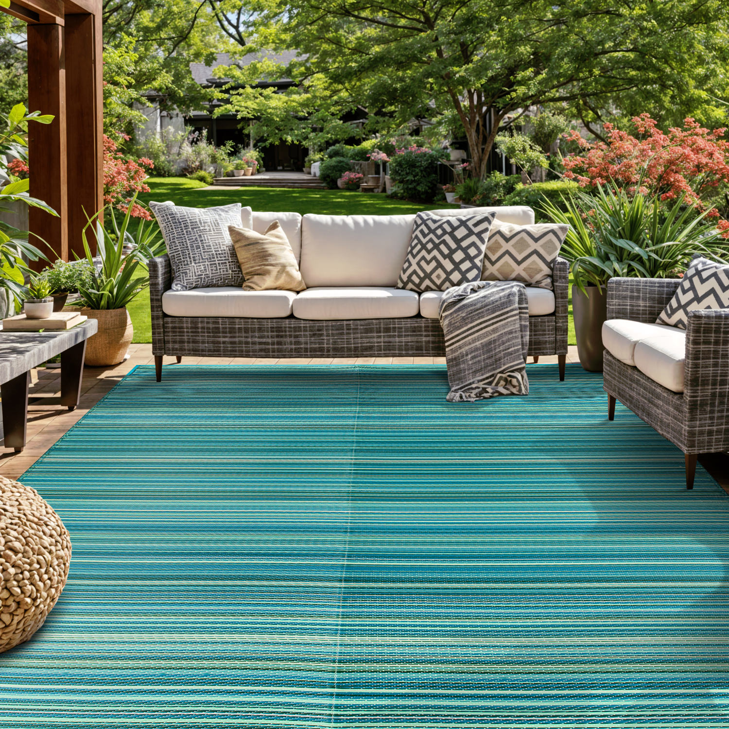 Rugshop Outdoor Carpet Modern Stripe Reversible Plastic Indoor Outdoor Rugs 8x10 - Picture 44 of 54