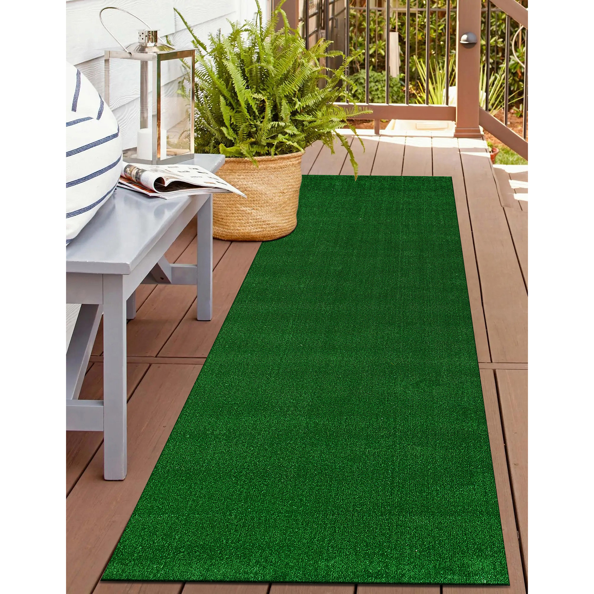 Rugshop Green Outdoor Rugs Artificial Turf Solid Grass Outdoor Carpet Porch Rug