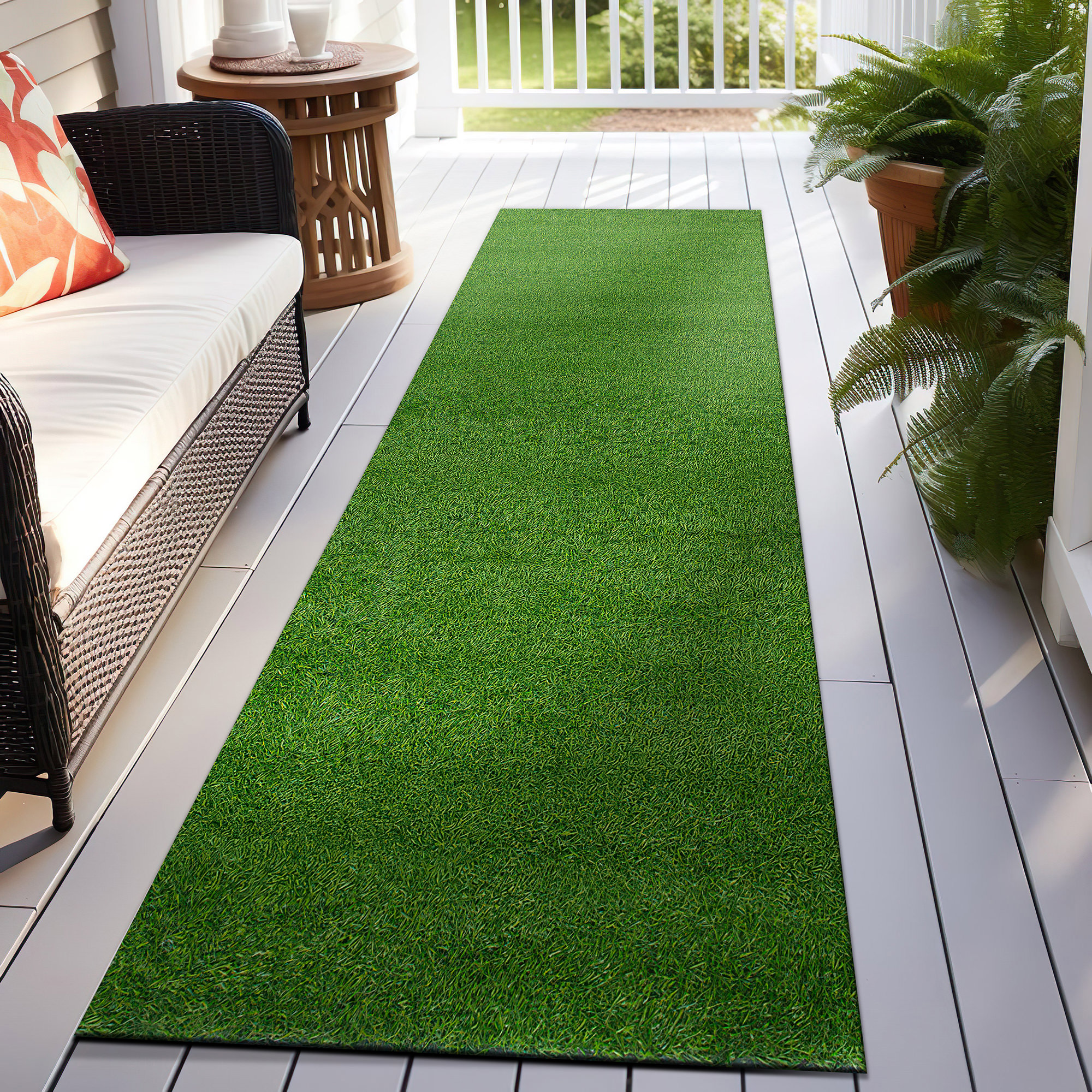 Rugshop Green Outdoor Rug Artificial Turf Solid Grass Outdoor Carpet Porch Rugs