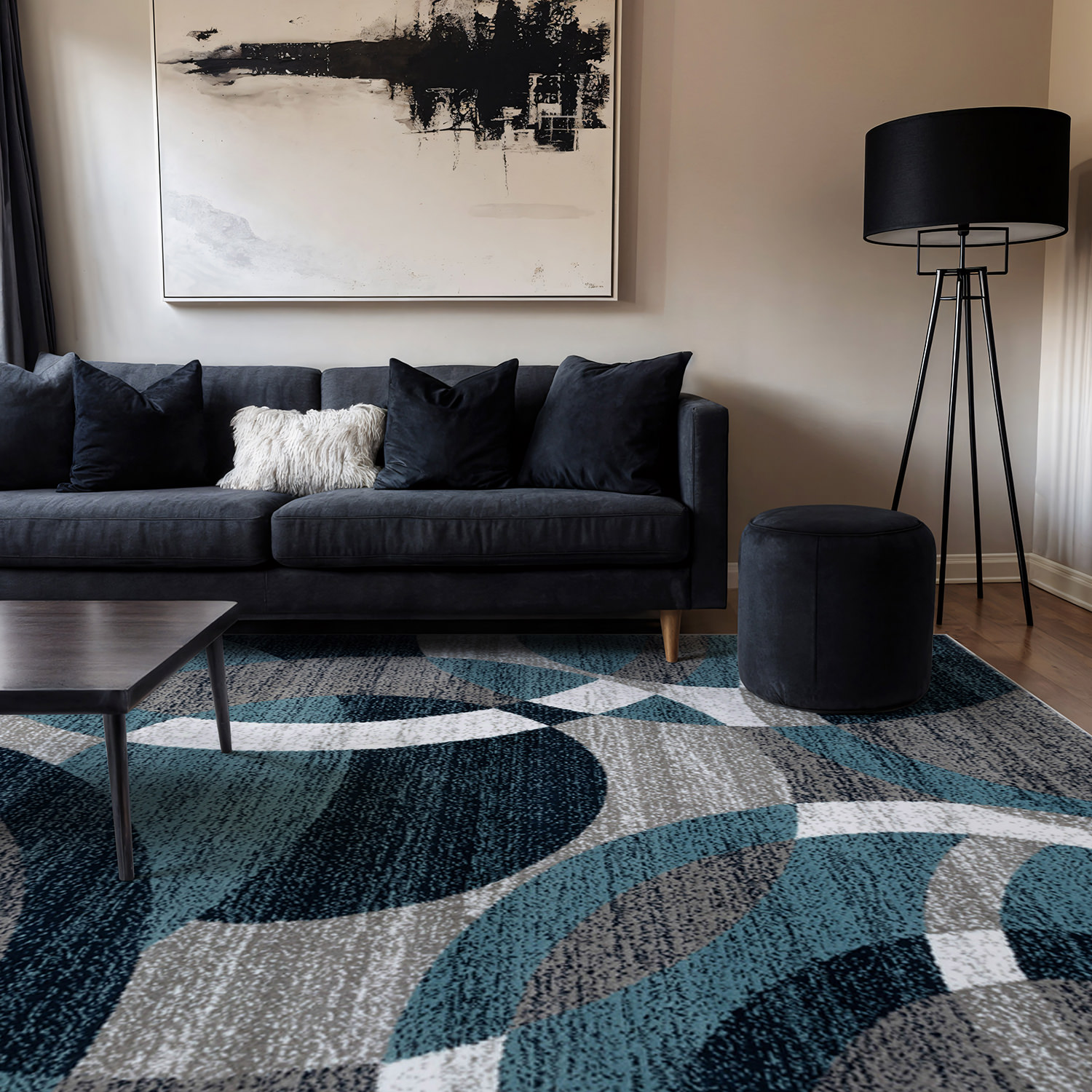 Rugshop Area Rug Geometric Circles Rugs for Bedroom Blue Rugs Living Room Rugs
