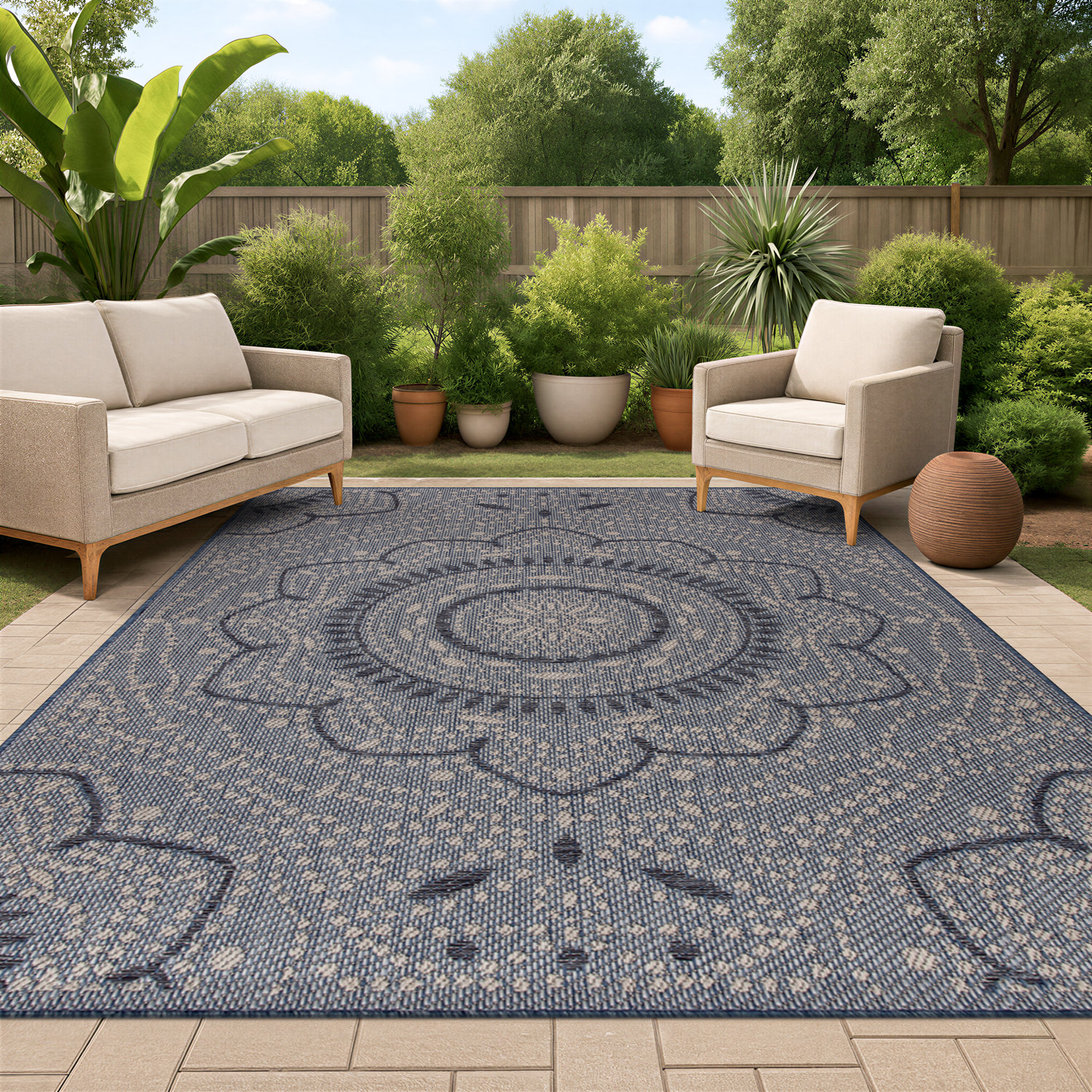 Rugshop Outdoor Rugs Portia Oriental Medallion Indoor/Outdoor Carpet Patio Rugs