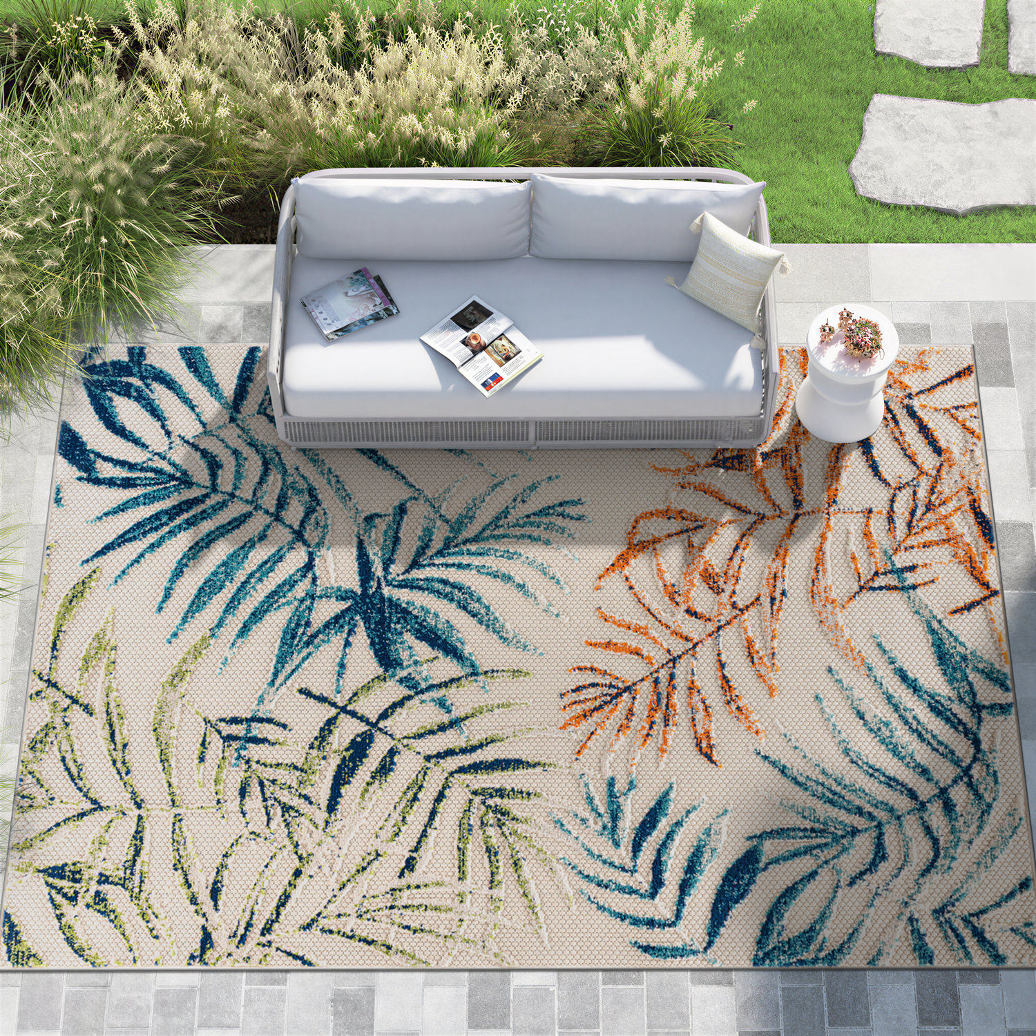 Rugshop Outdoor Rug Bahama Palm Frond Floral Indoor Rug Polypropylene ...