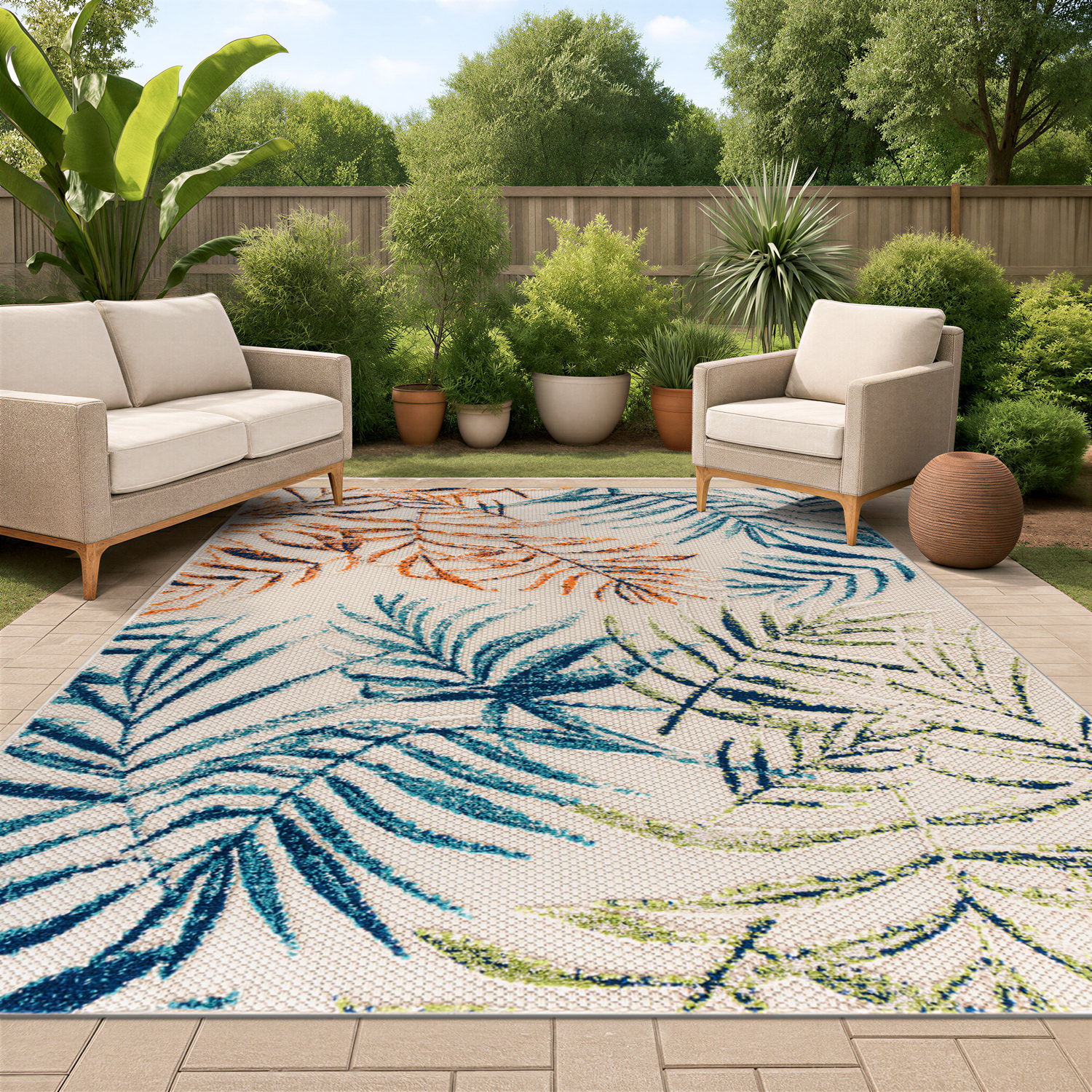 Rugshop Outdoor Rug Bahama Palm Frond Floral Indoor Rug Polypropylene ...