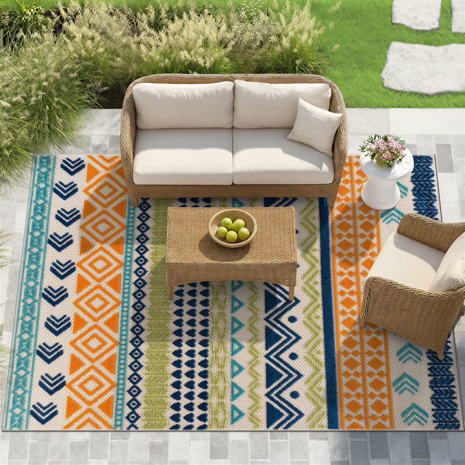 Rugshop Outdoor Carpet Ronda Modern Bohemian Outdoor Rugs for Porch Patio Rugs