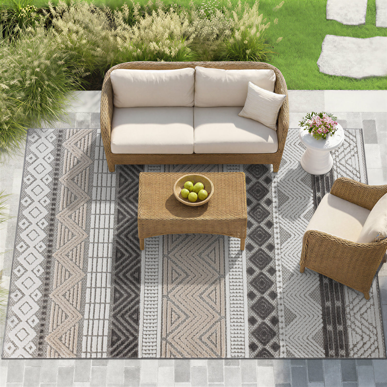 Rugshop Outdoor Rug Marbella Contemporary Boho Indoor Outdoor Carpets Patio Rugs
