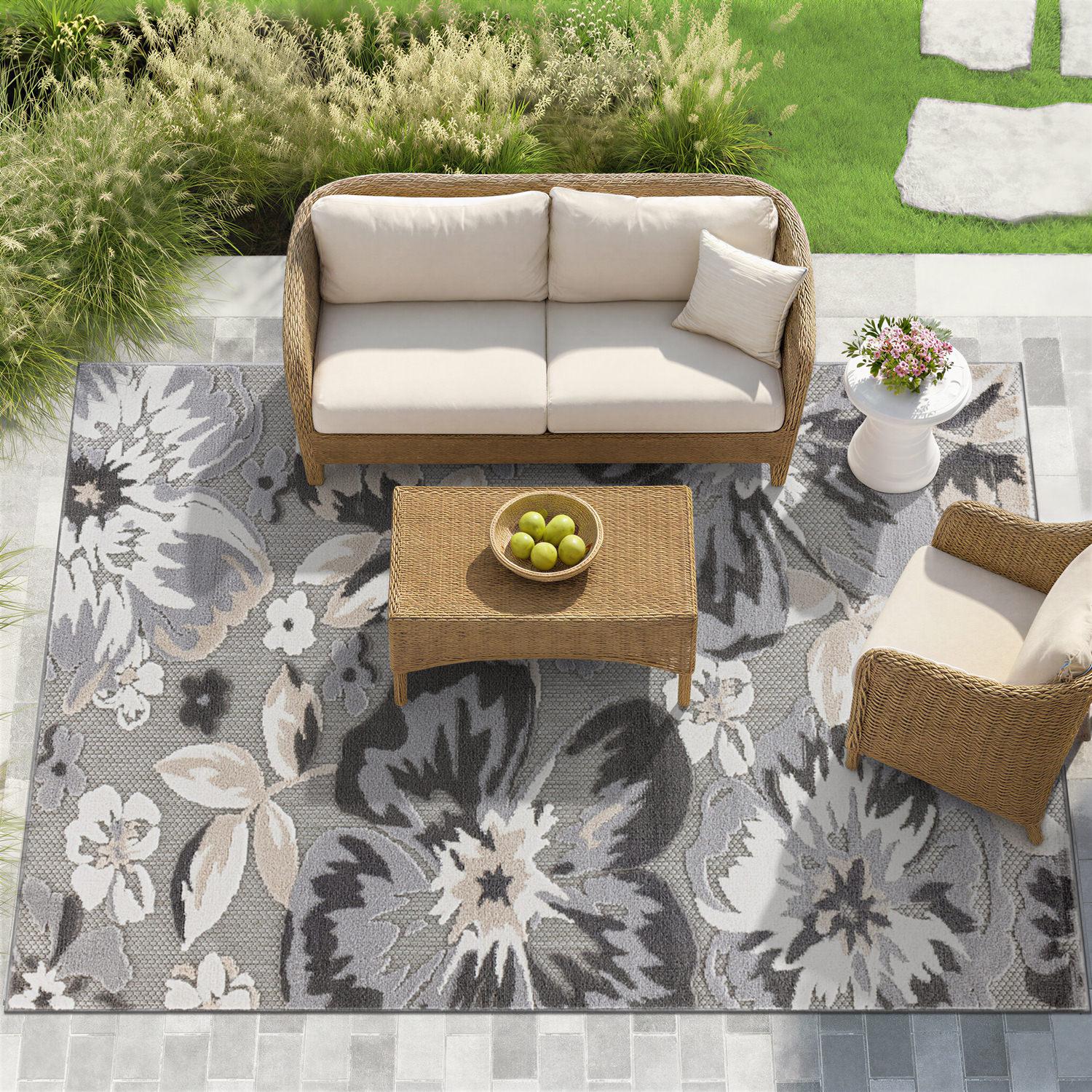 Rugshop Outdoor Rug Bergamo Contemporary Floral Indoor/Outdoor Carpet for Patio