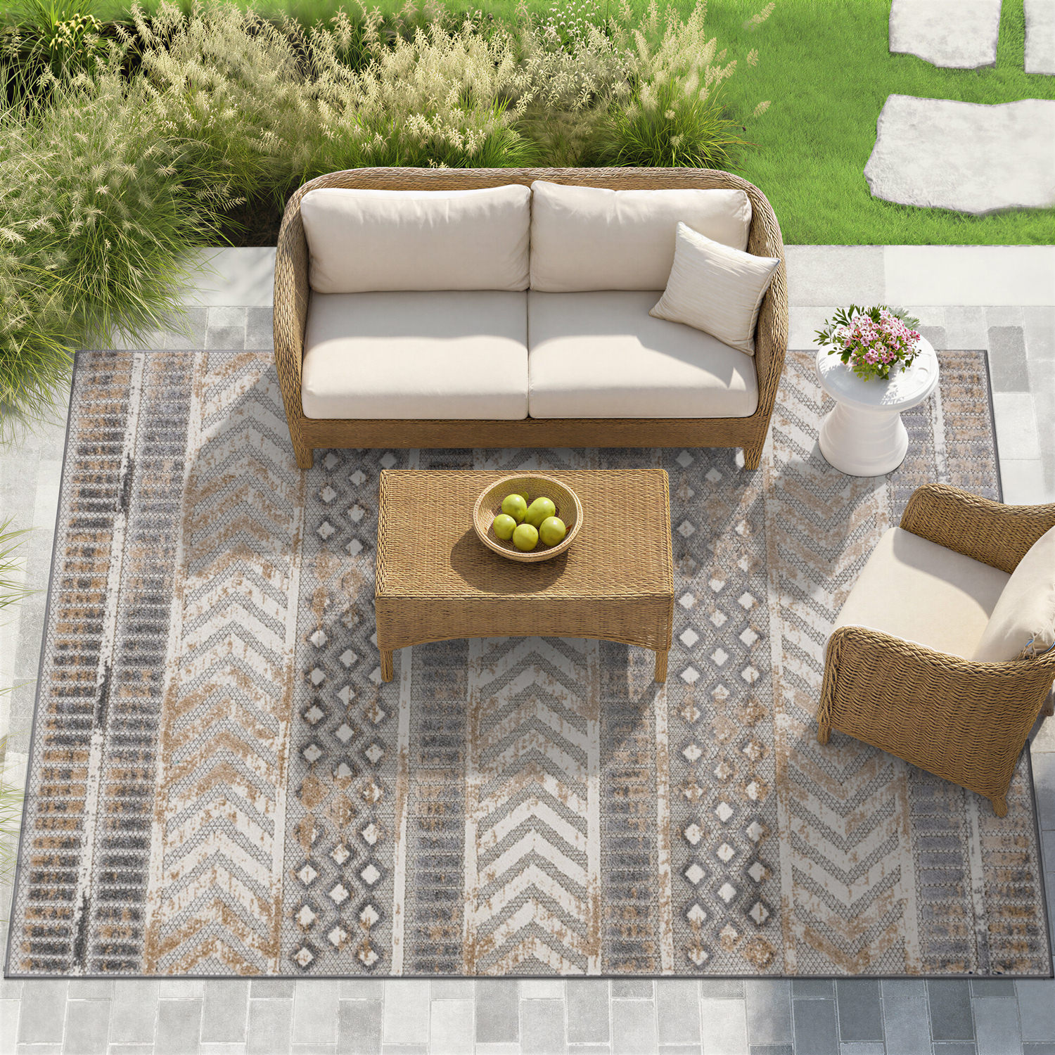 Rugshop Outdoor Rug Distressed Geometric Indoor Outdoor Carpet Patio Rugs Garden