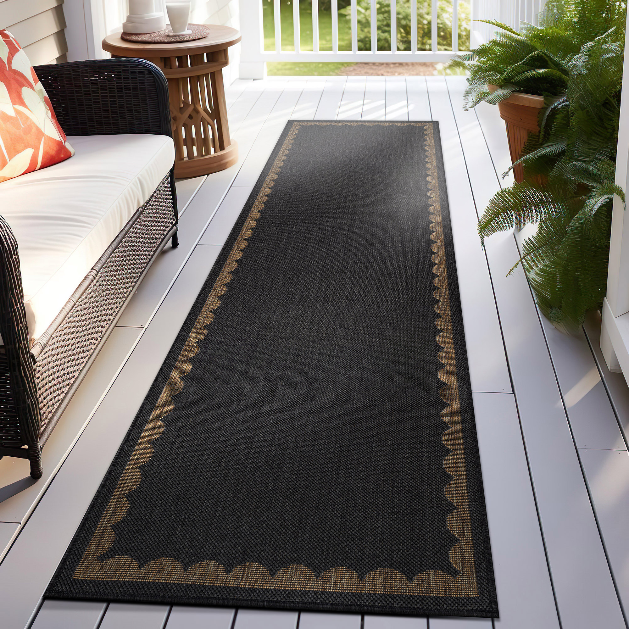 Rugshop Indoor/Outdoor Rug Scallop Border Flat Woven Carpet Jute Style Patio Rug