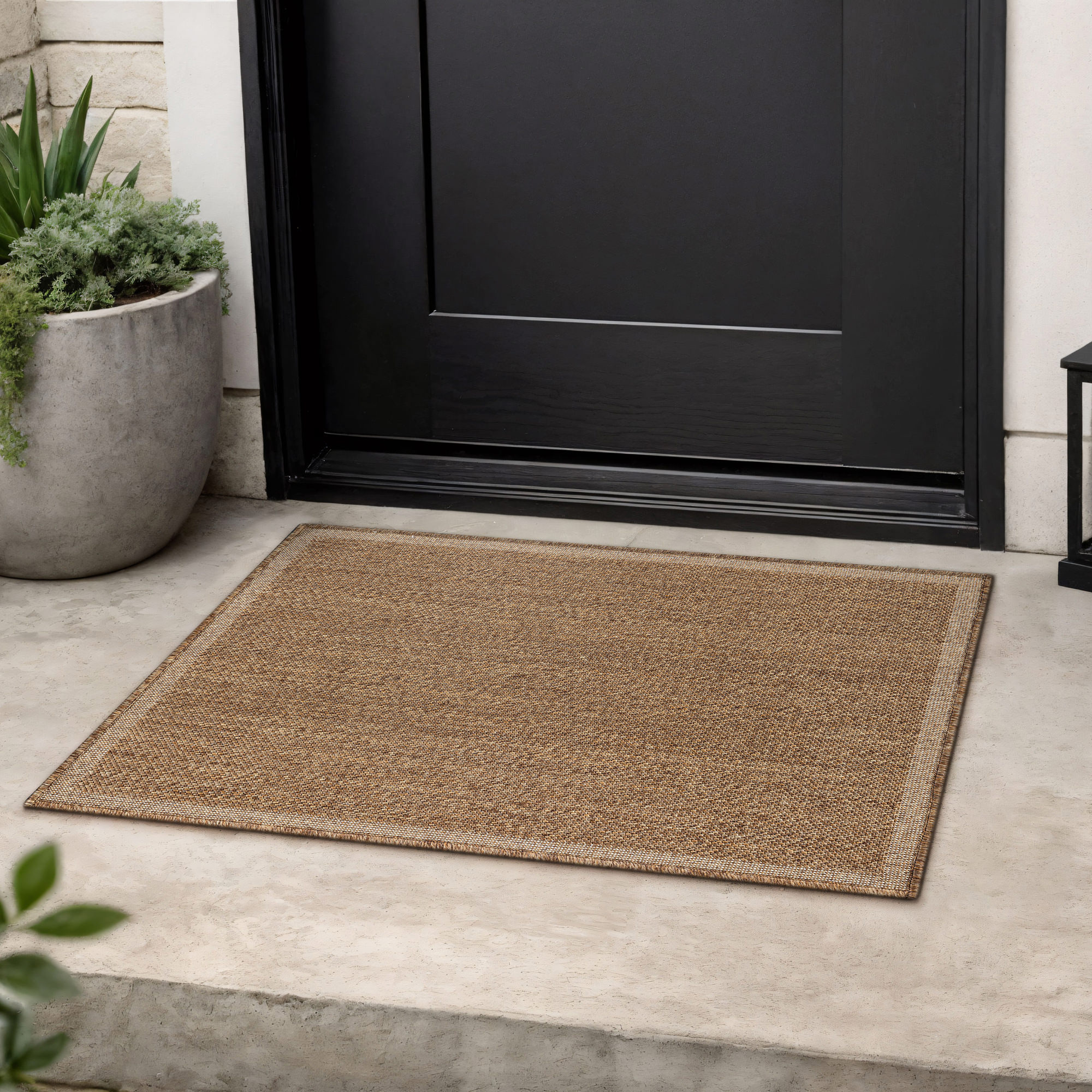 Rugshop Indoor/Outdoor Rug Border Flat Woven Area Carpets Jute Style Patio Rug
