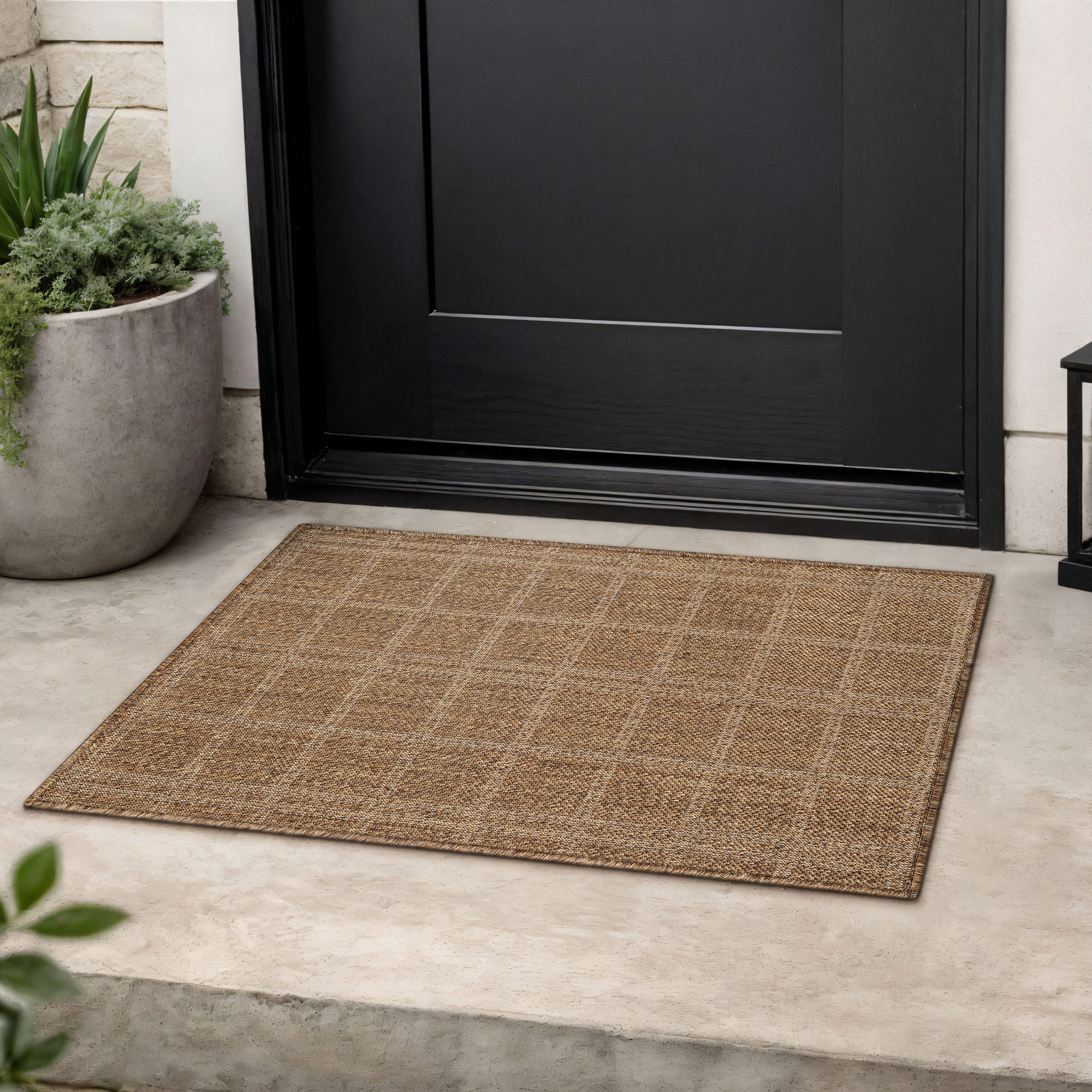 Rugshop Indoor/Outdoor Rug Plaid Flat Woven Area Rug Jute Style Porch Patio Rugs