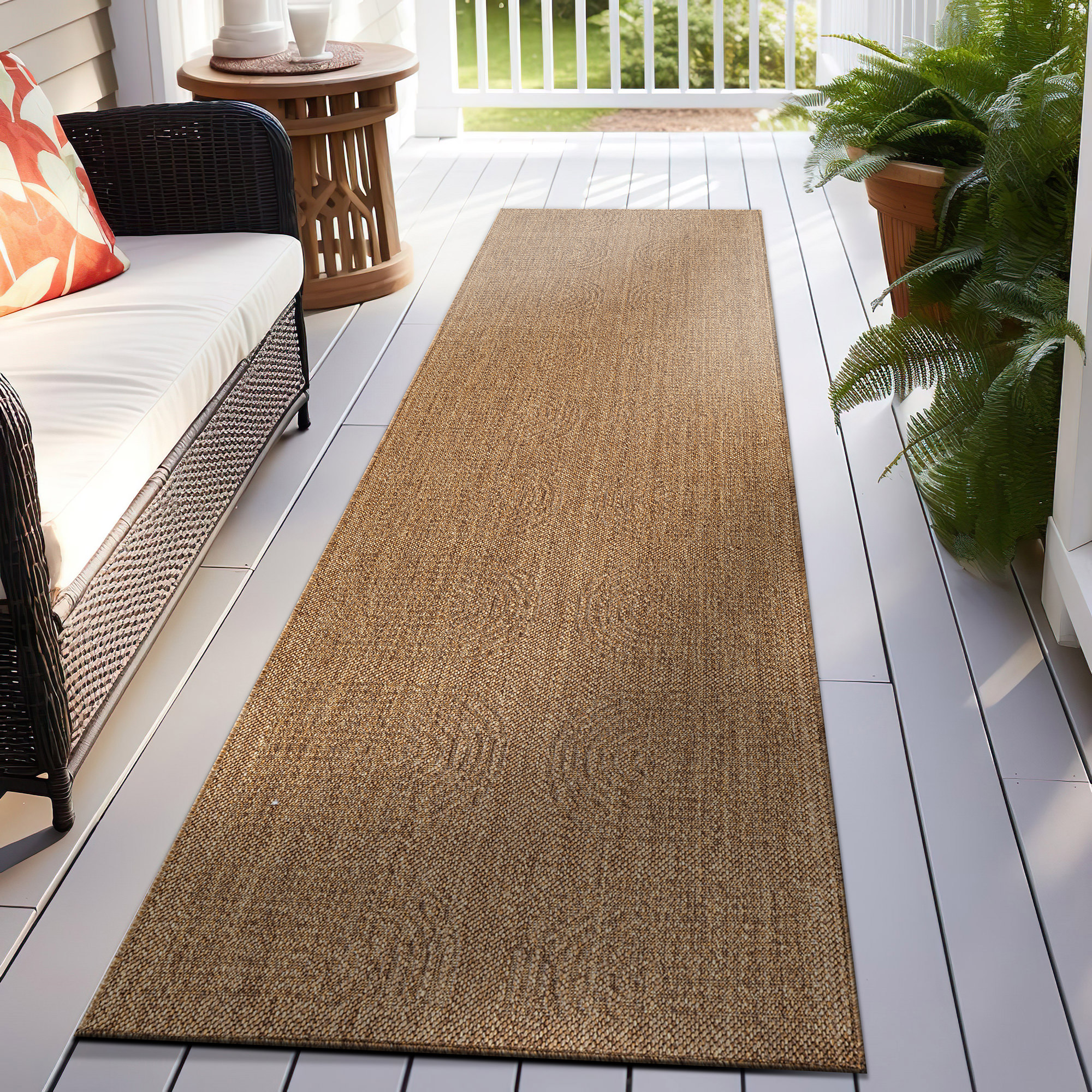 Rugshop Indoor/Outdoor Carpet Border Flat Woven Area Rug Jute Style Patio Rug