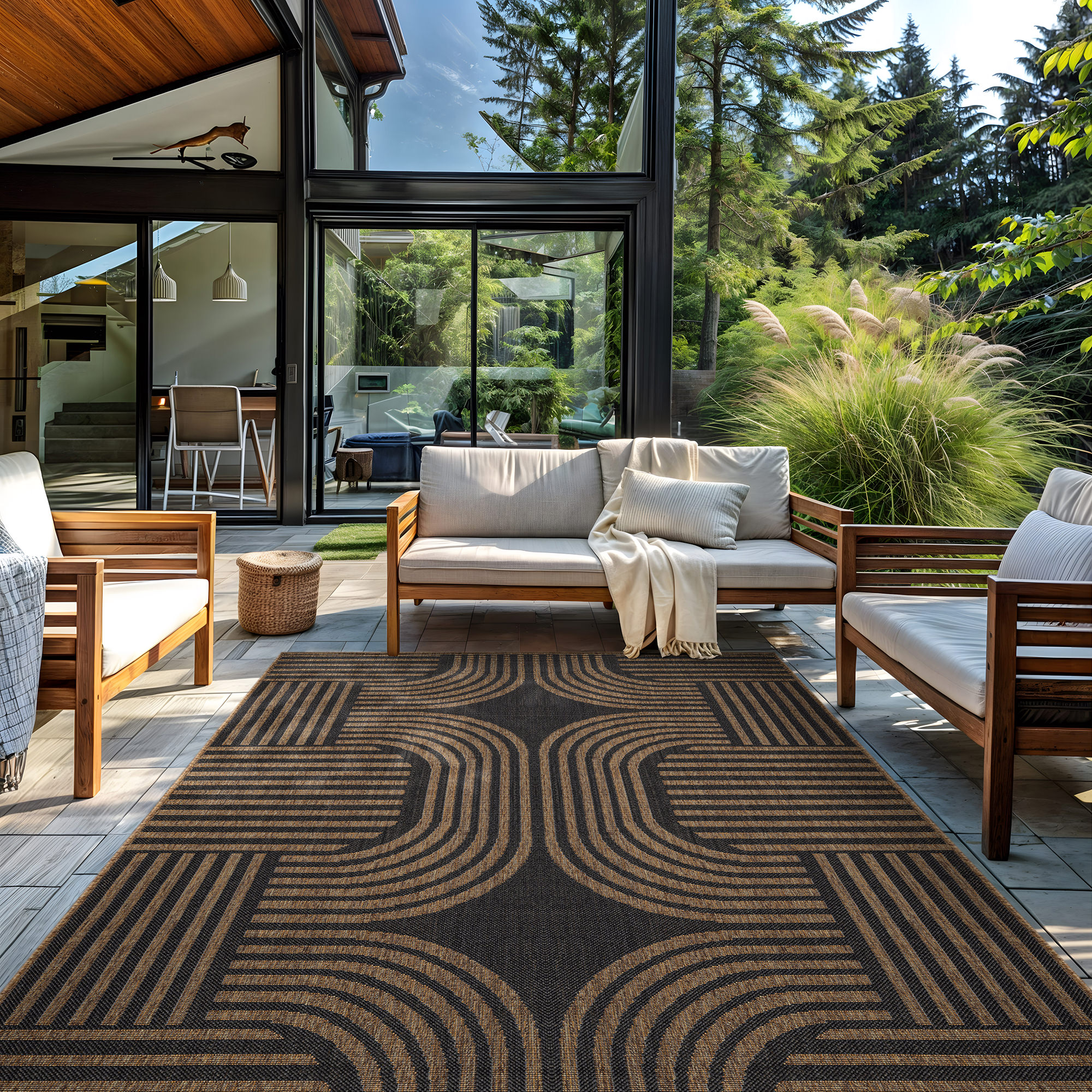 Rugshop Indoor/Outdoor Rug Flat Woven Area Rug Jute Style Deck Balcony Patio Rug