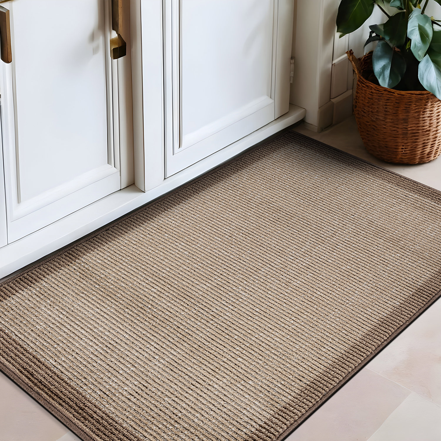 Rugshop Area Rug for Living Room Bedroom Entryway Modern Stripe Bordered Carpet