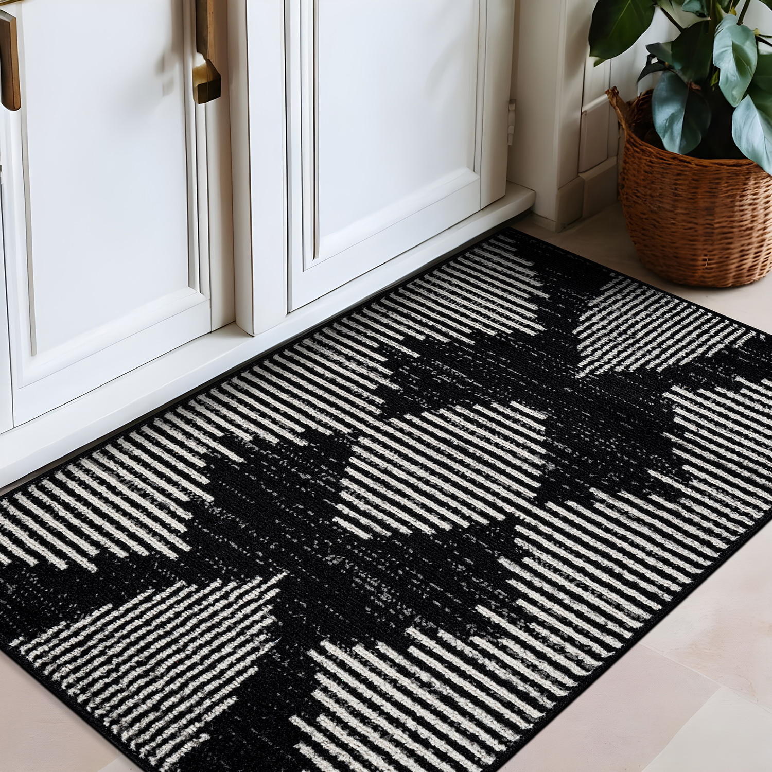 Rugshop Area Rugs for Living Room Modern Abstract Bedroom Rug Entryway Black Rug