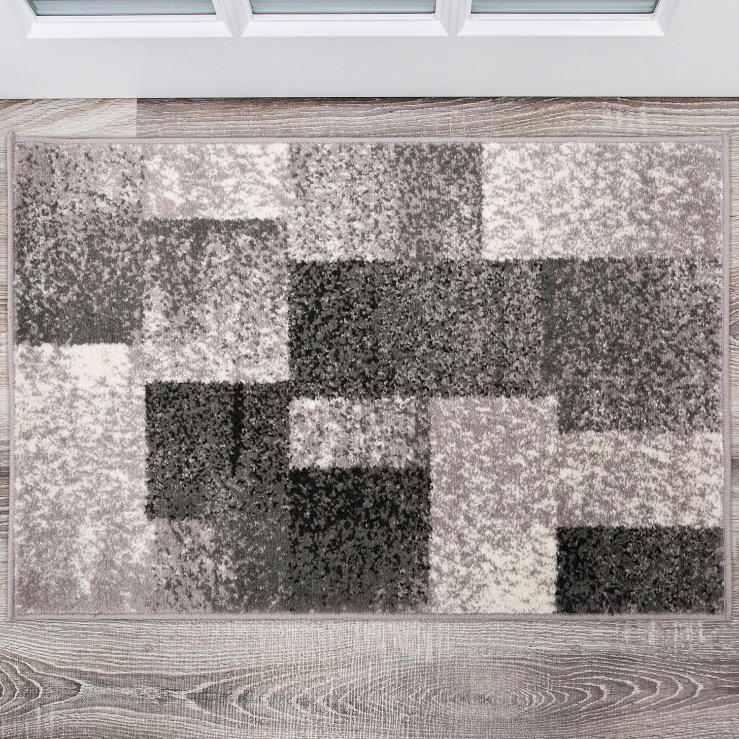 Rugshop Gray Rug Contemporary Modern Geometric Boxes Bedroom Rug Living Room Rug