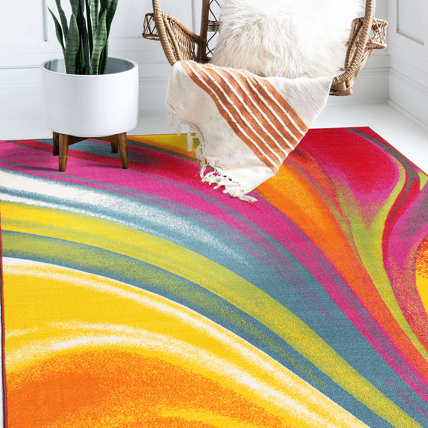 Area Rugs Modern Contemporary Waves Multicolored Carpets Non