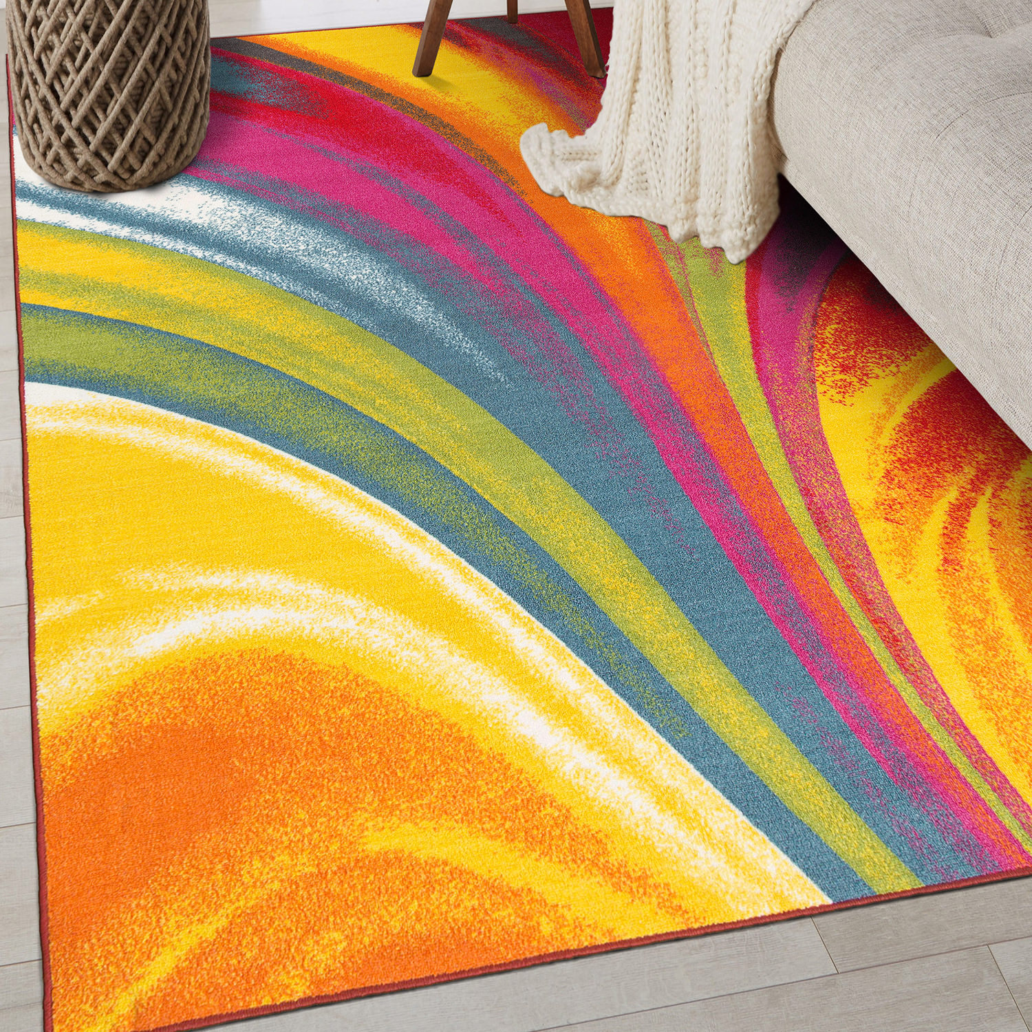 Area Rugs Modern Contemporary Waves Multicolored Carpets Non