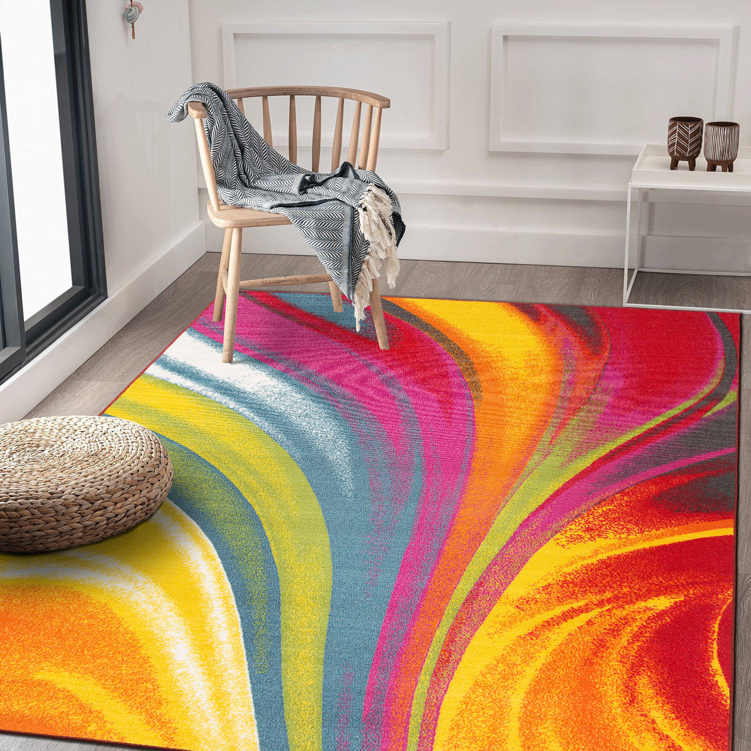 Area Rugs Modern Contemporary Waves Multicolored Carpets Non