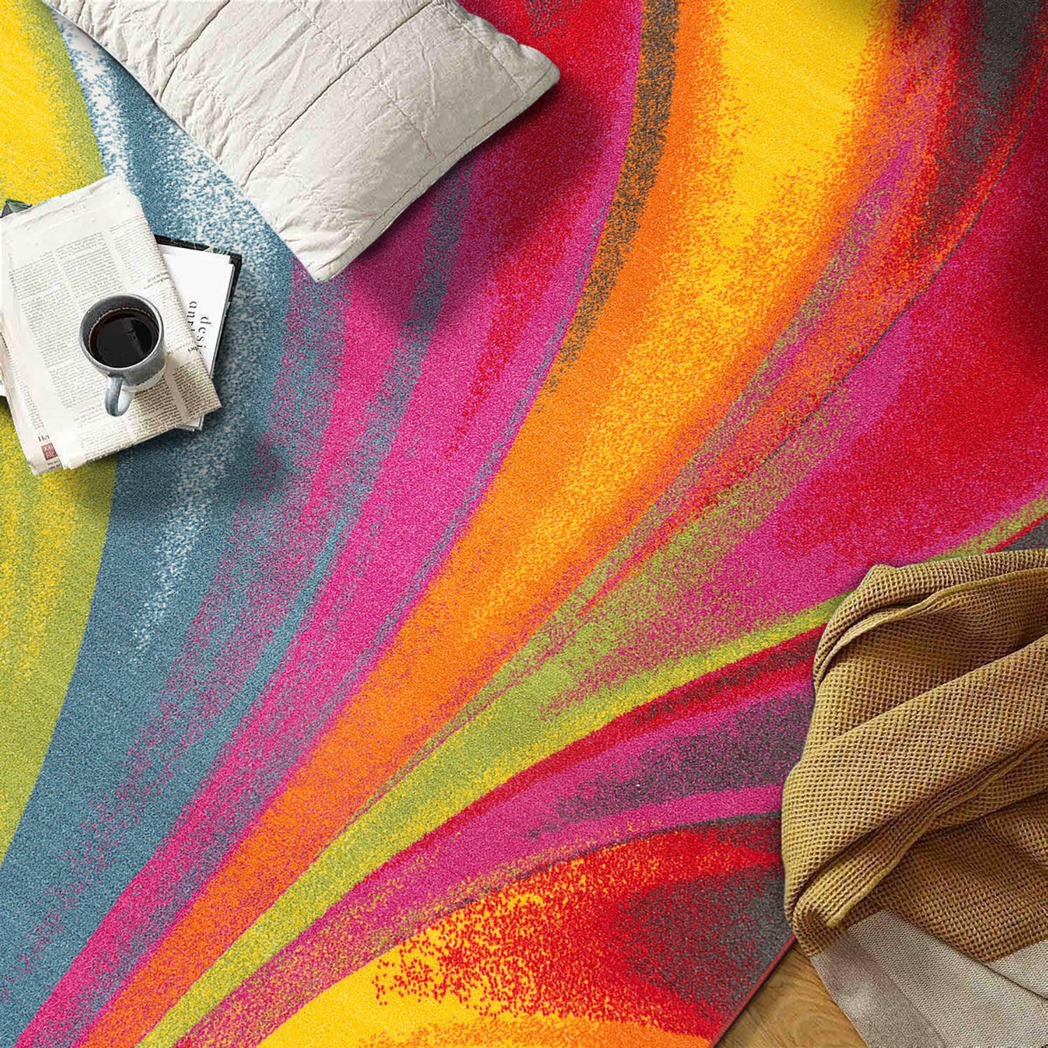 Area Rugs Modern Contemporary Waves Multicolored Carpets Non