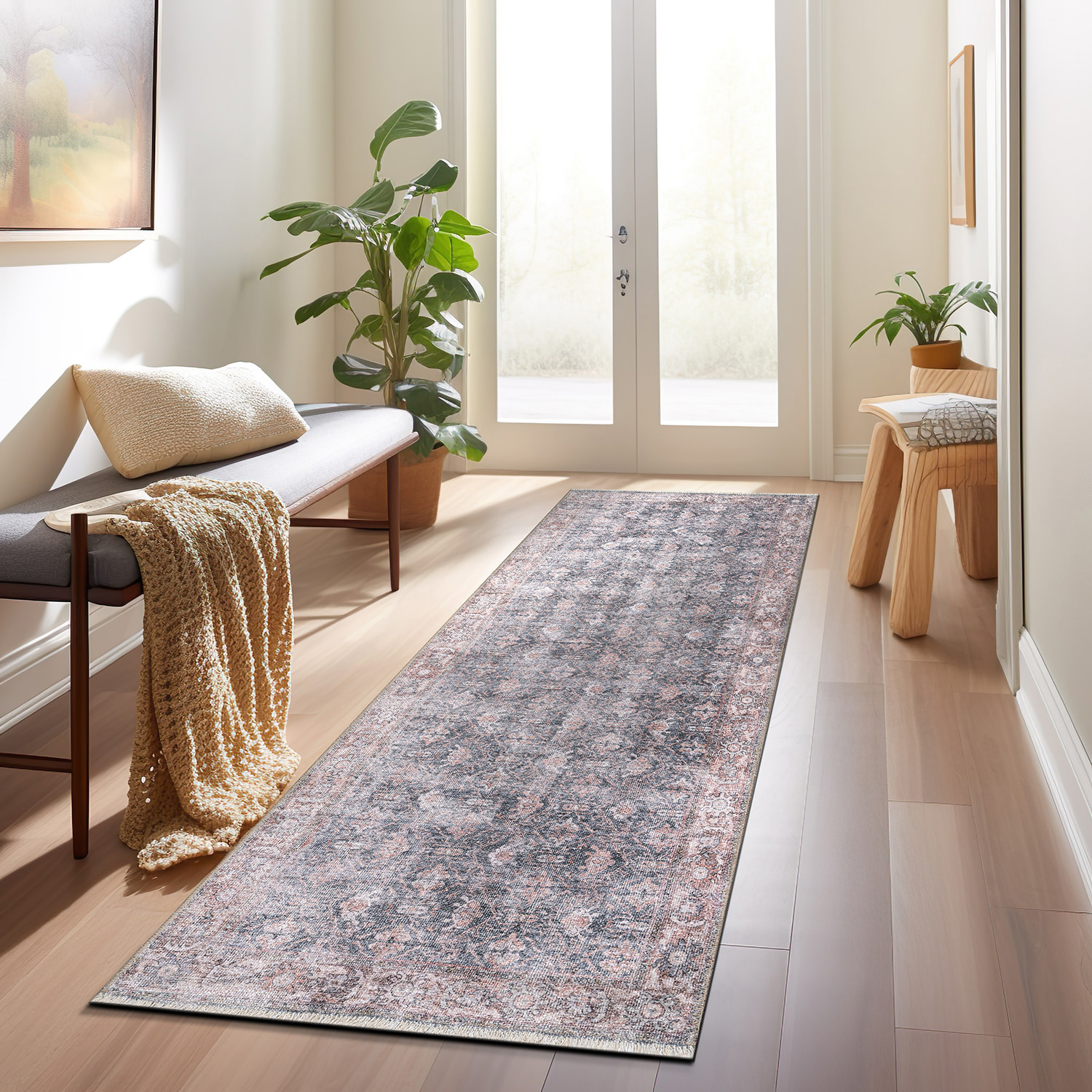 Rugshop Area Rug Vintage Inspired Bordered Machine Washable Rugs for Living Room
