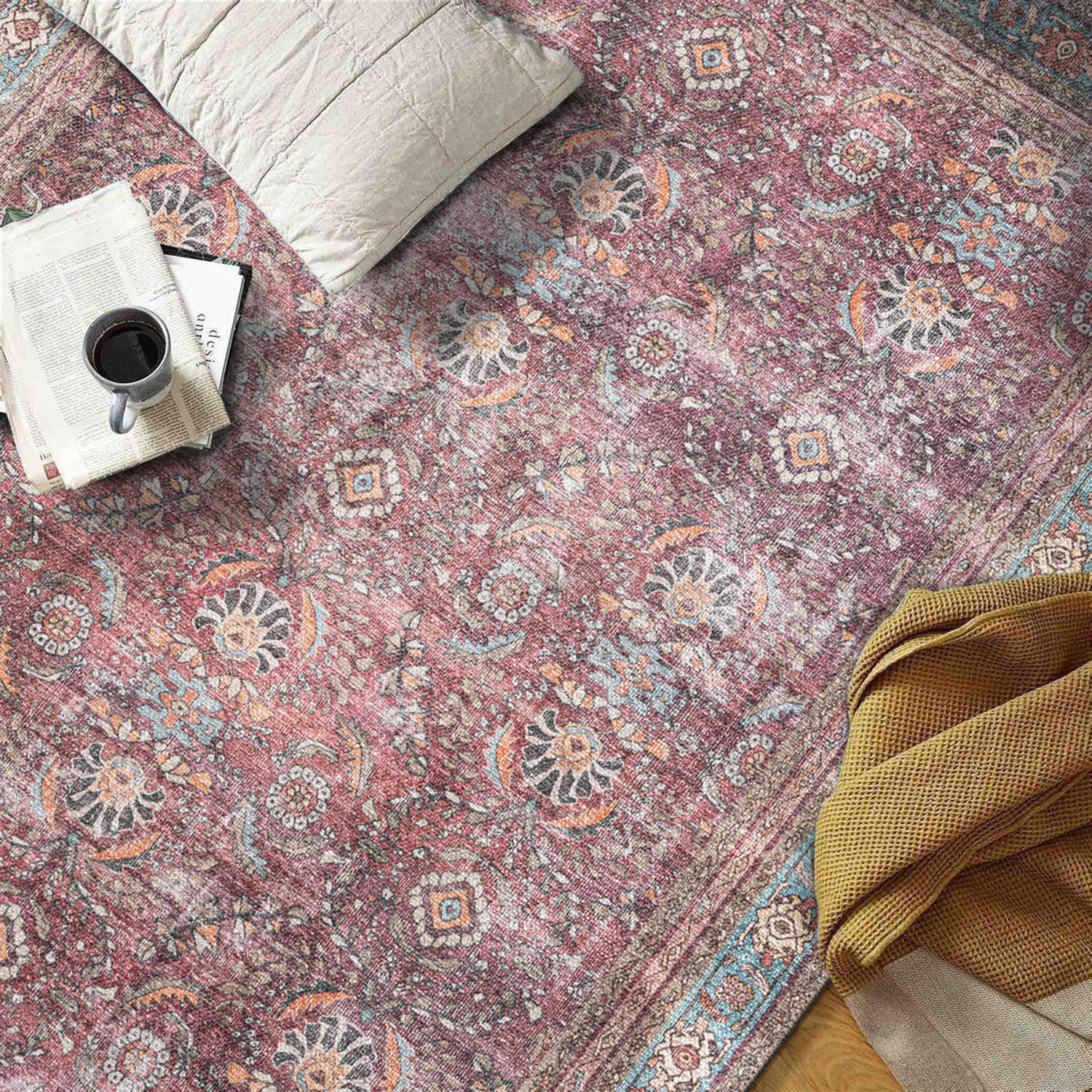 Rugshop Living Room Rugs Distressed Vintage Bordered Machine Washable Area Rugs - Picture 8 of 75