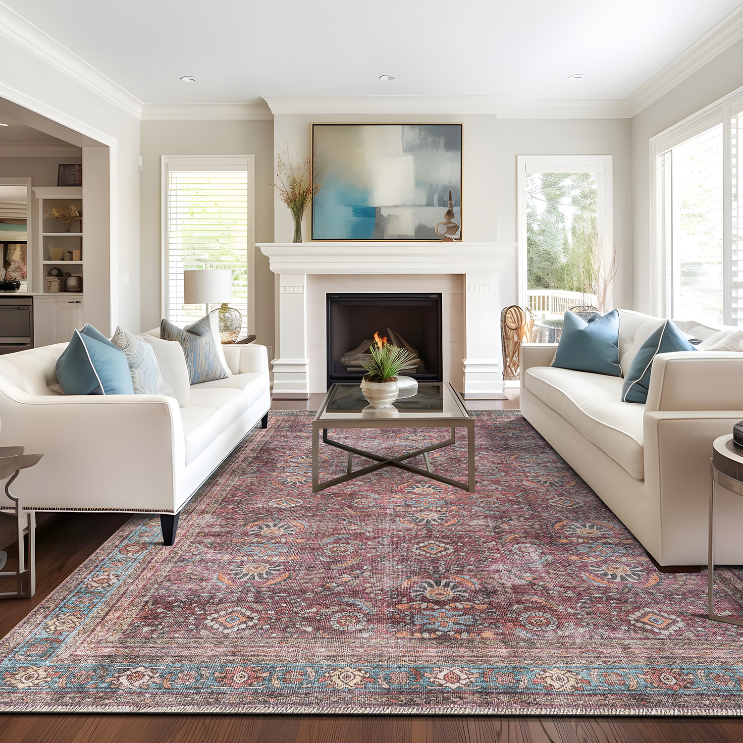Rugshop Living Room Rugs Distressed Vintage Bordered Machine Washable Area Rugs - Picture 3 of 75