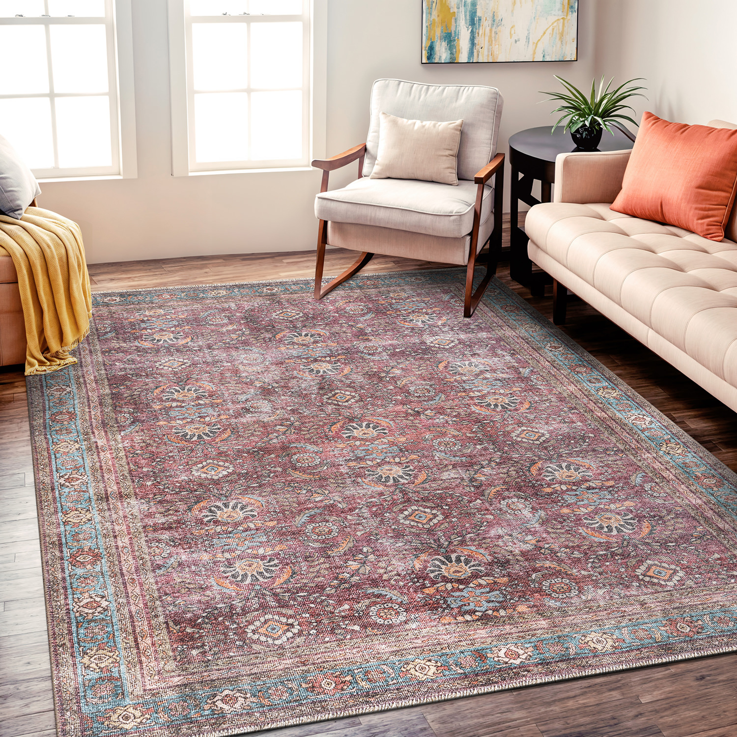 Rugshop Living Room Rugs Distressed Vintage Bordered Machine Washable Area Rugs - Picture 41 of 75