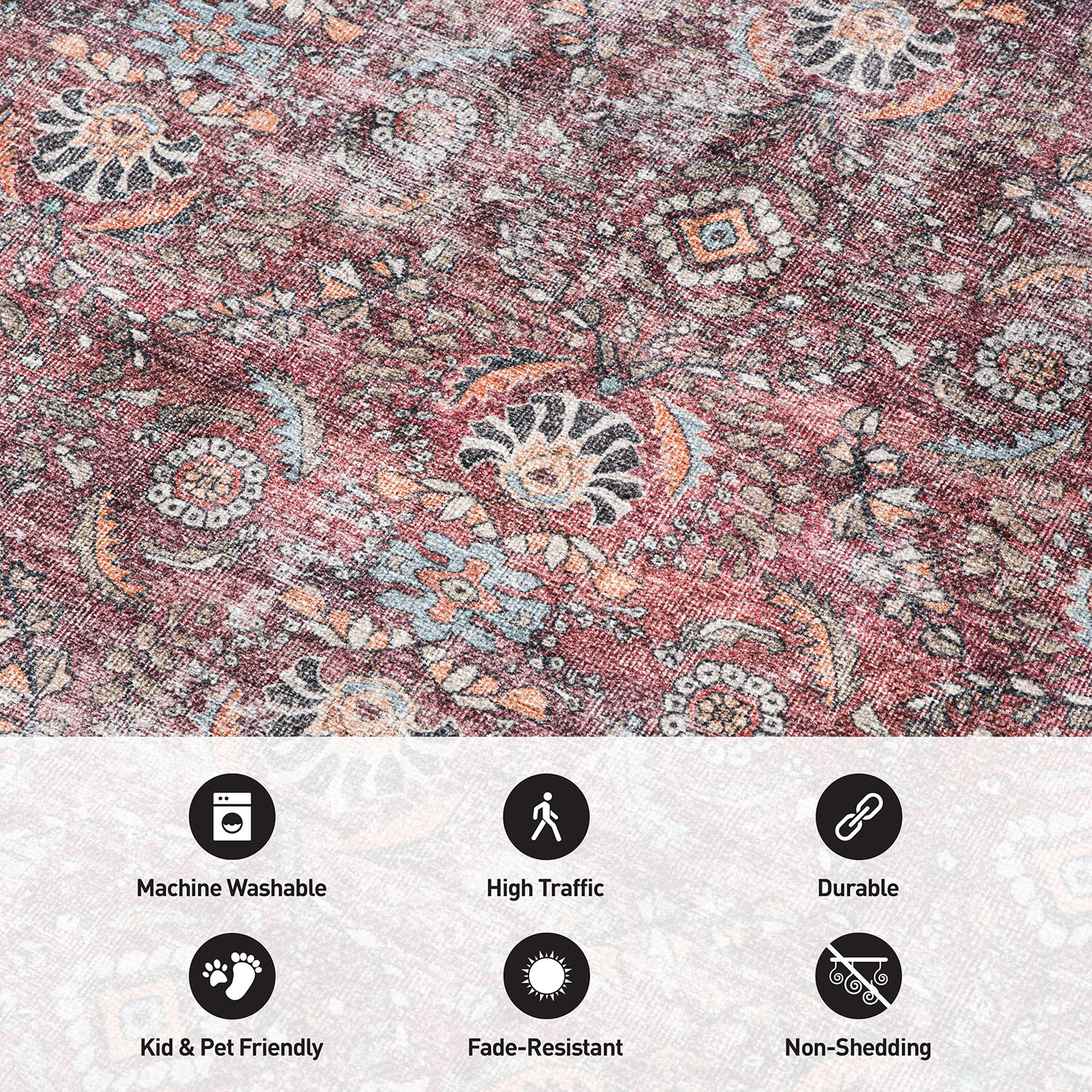 Rugshop Living Room Rugs Distressed Vintage Bordered Machine Washable Area Rugs - Picture 6 of 75
