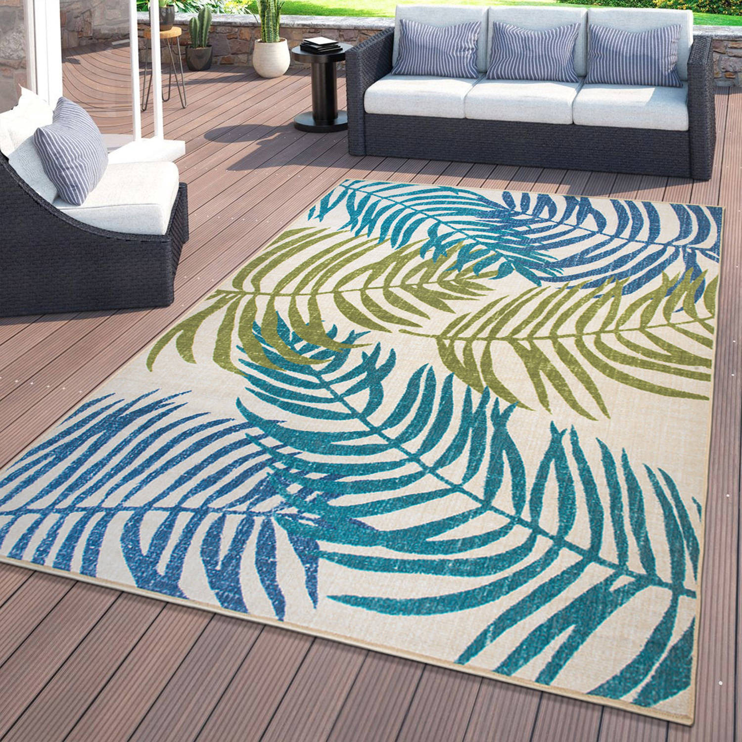 Rugshop Outdoor Rug Floral Leaves Flat Weave Indoor/Outdoor Rug Patio Carpet - Picture 18 of 122