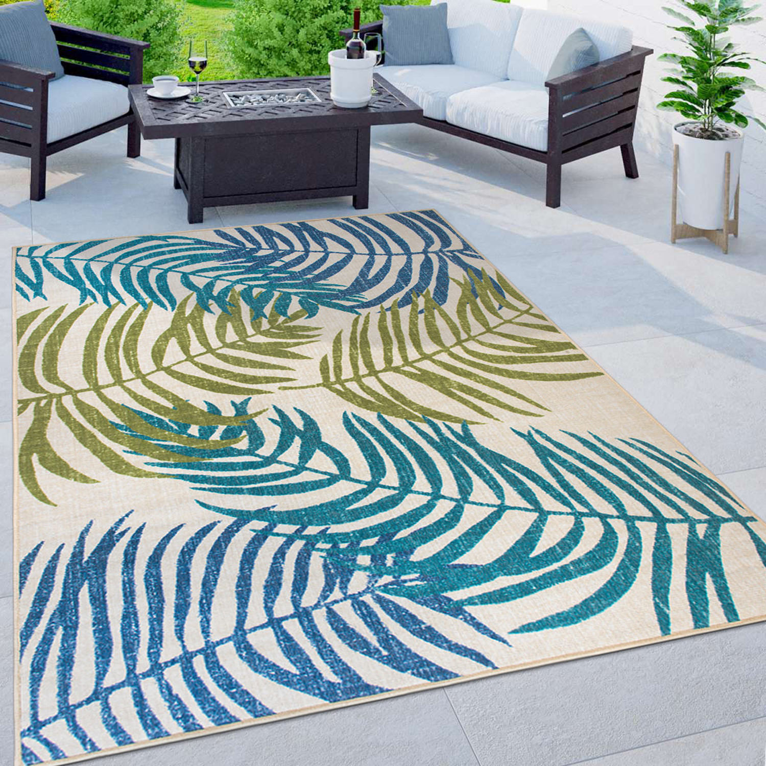 Rugshop Outdoor Rug Floral Leaves Flat Weave Indoor/Outdoor Rug Patio Carpet - Picture 24 of 122