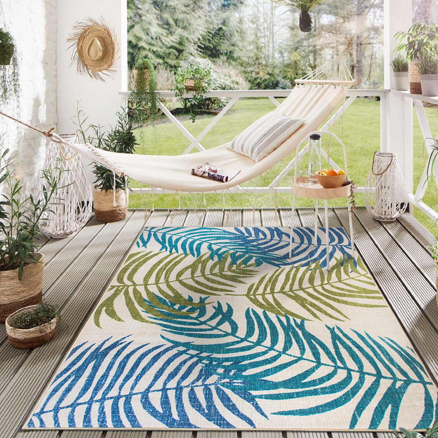 Rugshop Outdoor Rug Floral Leaves Flat Weave Indoor/Outdoor Rug Patio Carpet - Picture 25 of 122