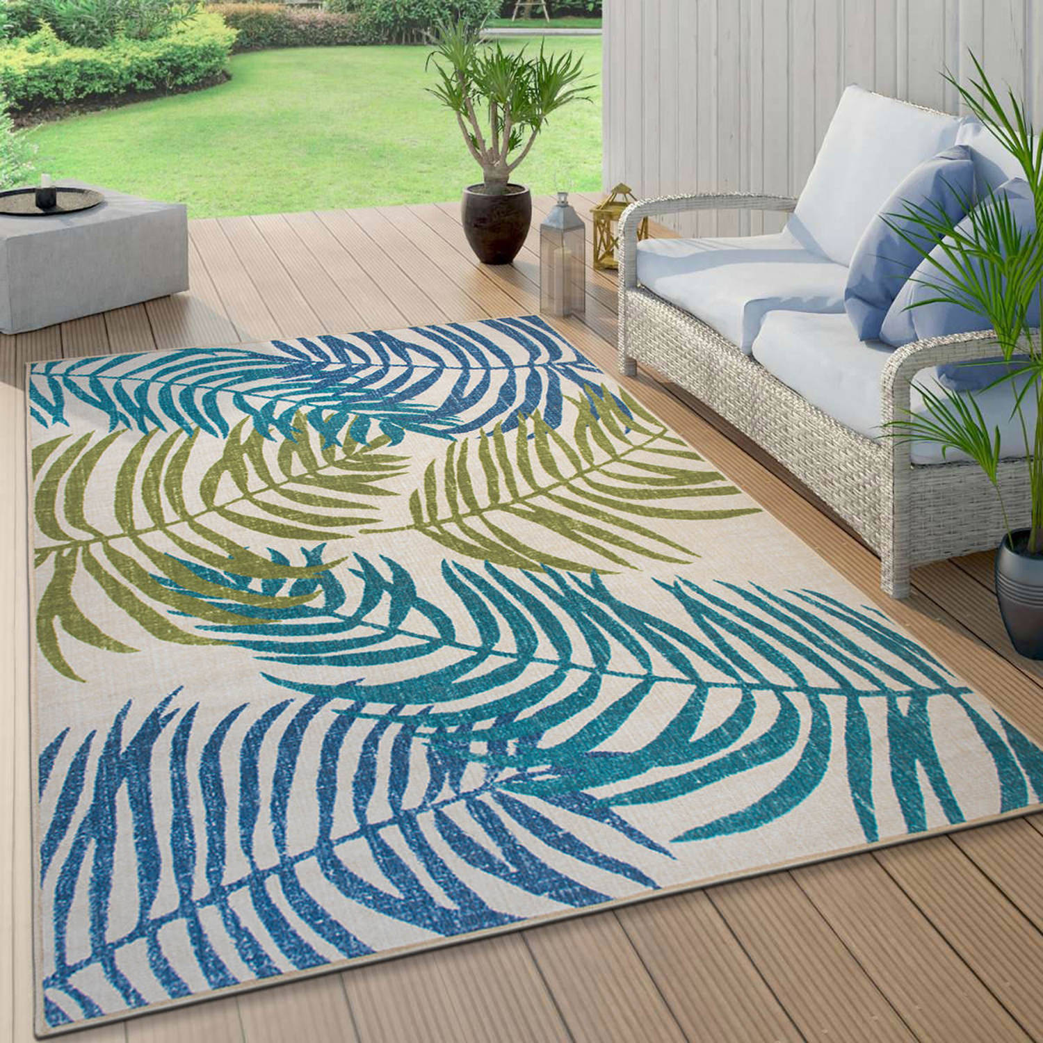 Rugshop Outdoor Rug Floral Leaves Flat Weave Indoor/Outdoor Rug Patio Carpet - Picture 26 of 122