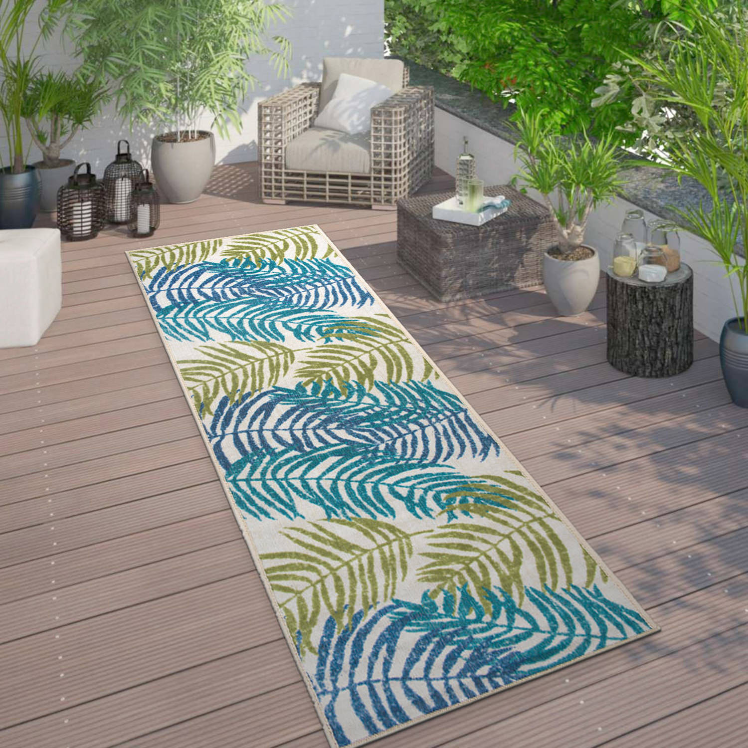 Rugshop Outdoor Rug Floral Leaves Flat Weave Indoor/Outdoor Rug Patio Carpet - Picture 7 of 122