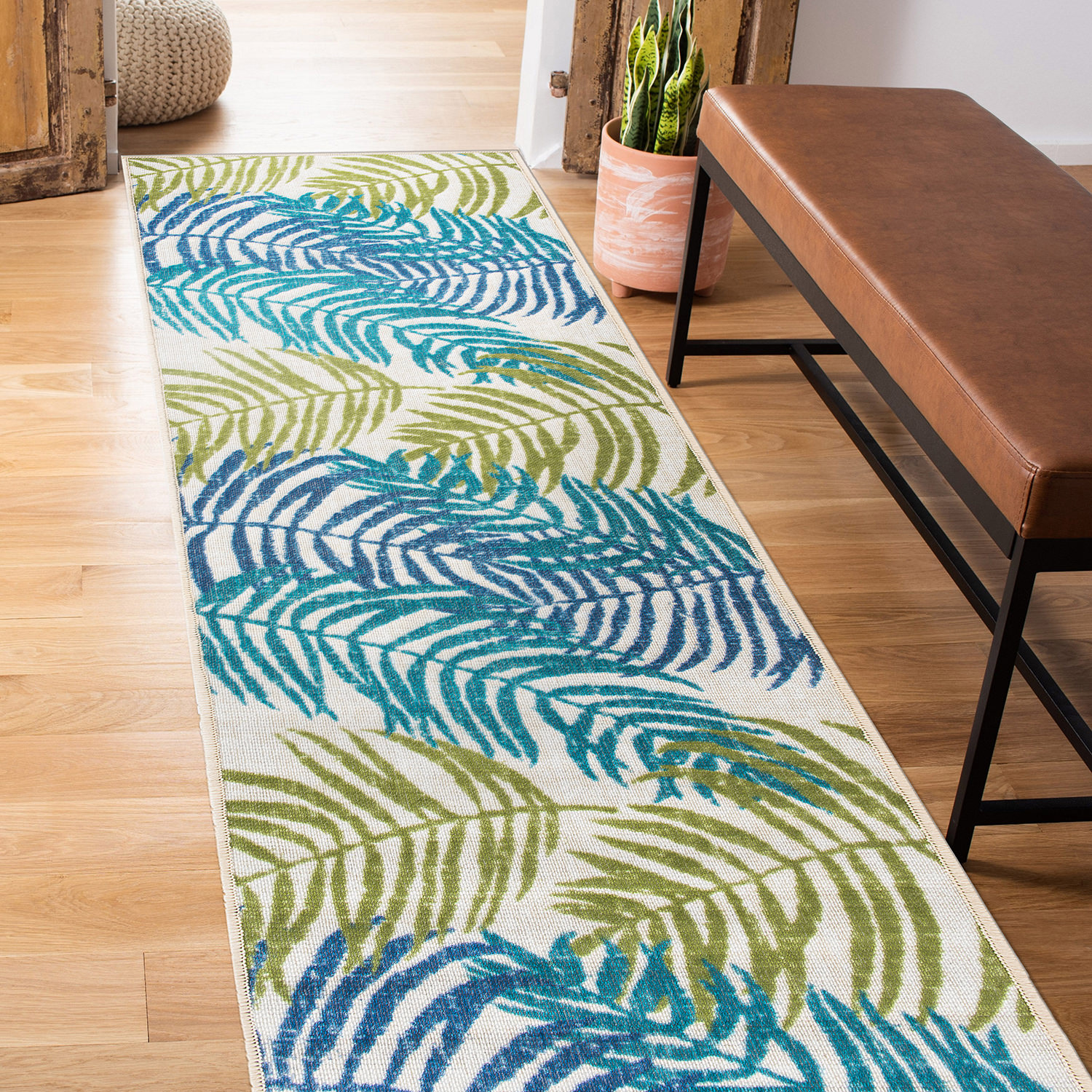 Rugshop Outdoor Rug Floral Leaves Flat Weave Indoor/Outdoor Rug Patio Carpet - Picture 17 of 122