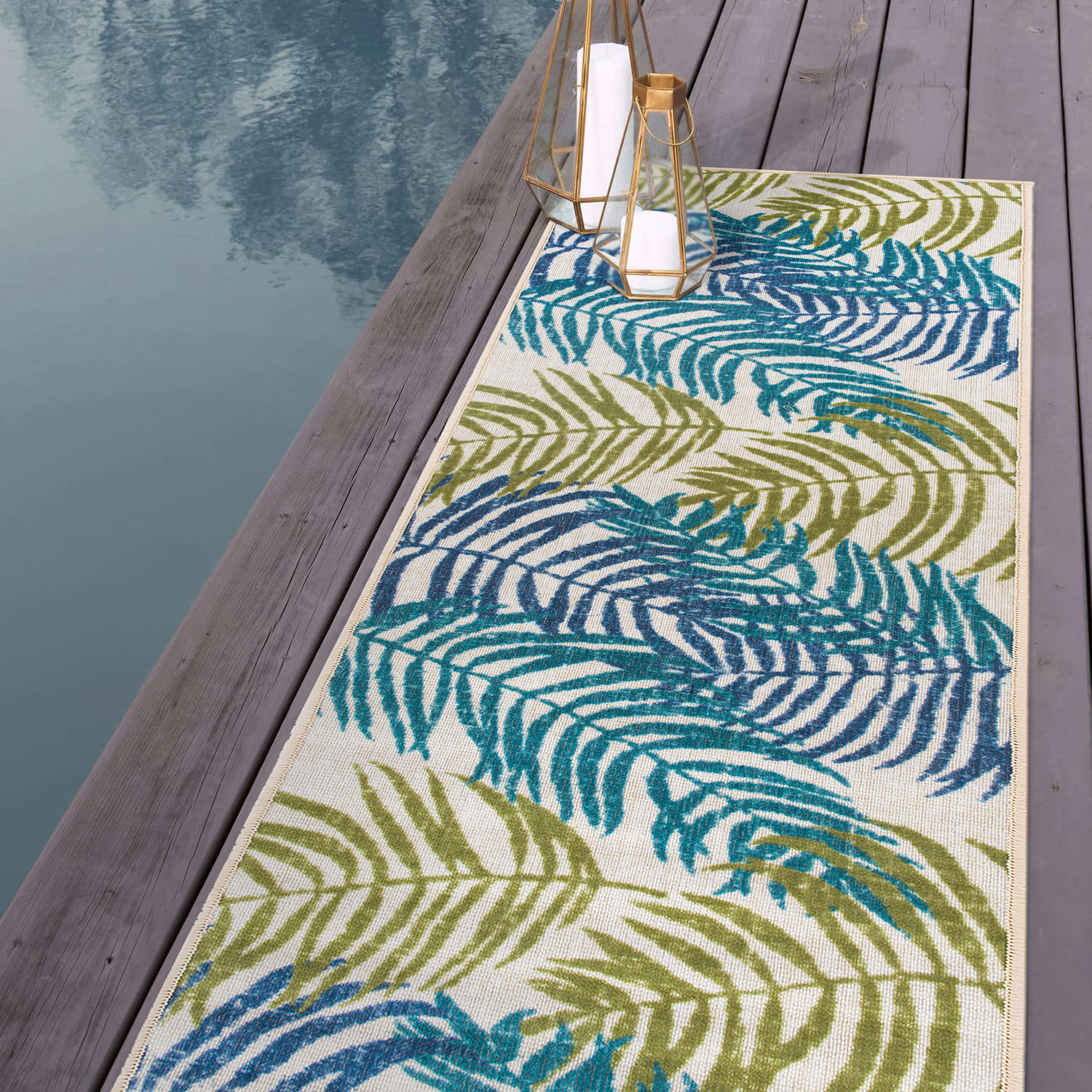 Rugshop Outdoor Rug Floral Leaves Flat Weave Indoor/Outdoor Rug Patio Carpet - Picture 14 of 122