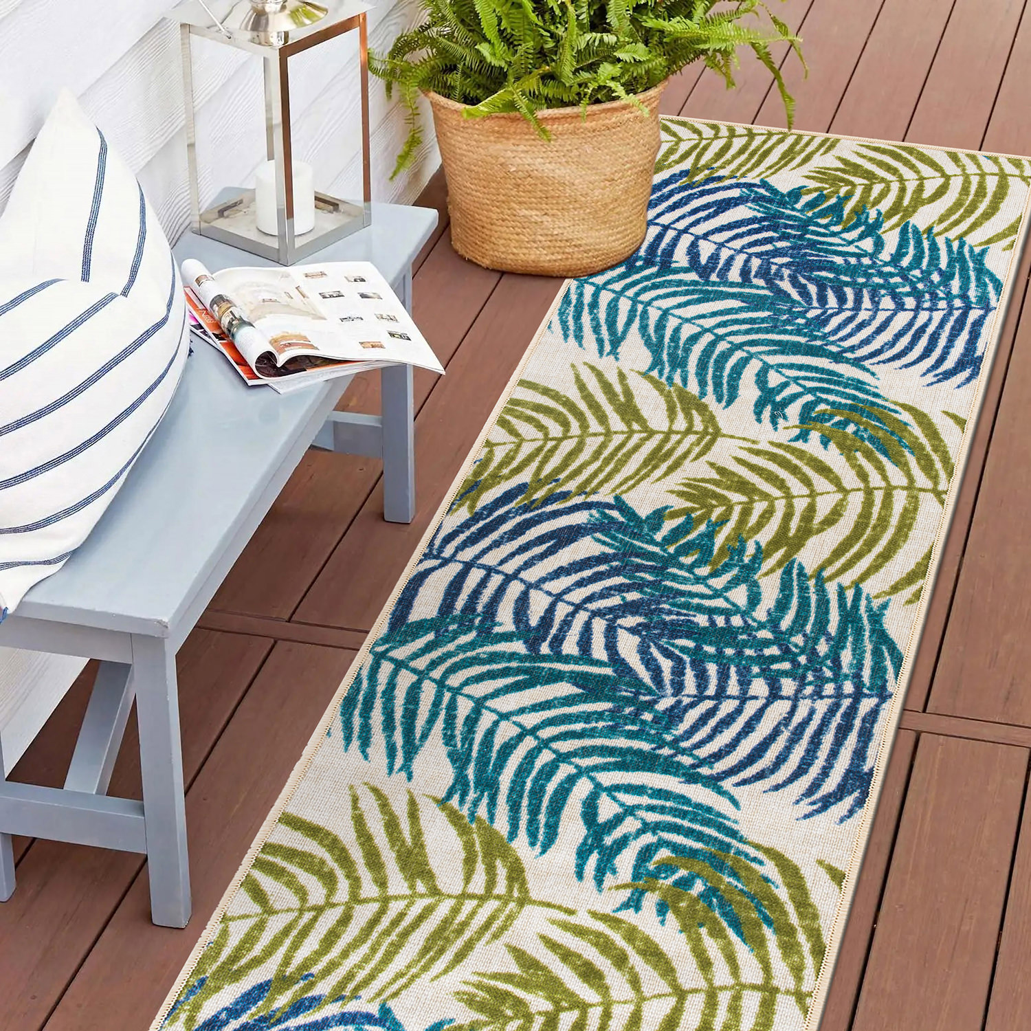 Rugshop Outdoor Rug Floral Leaves Flat Weave Indoor/Outdoor Rug Patio Carpet - Picture 15 of 122