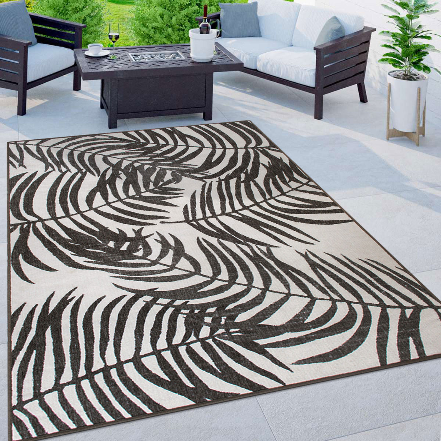 Rugshop Outdoor Rug Floral Leaves Flat Weave Indoor/Outdoor Rug Patio Carpet - Picture 57 of 122