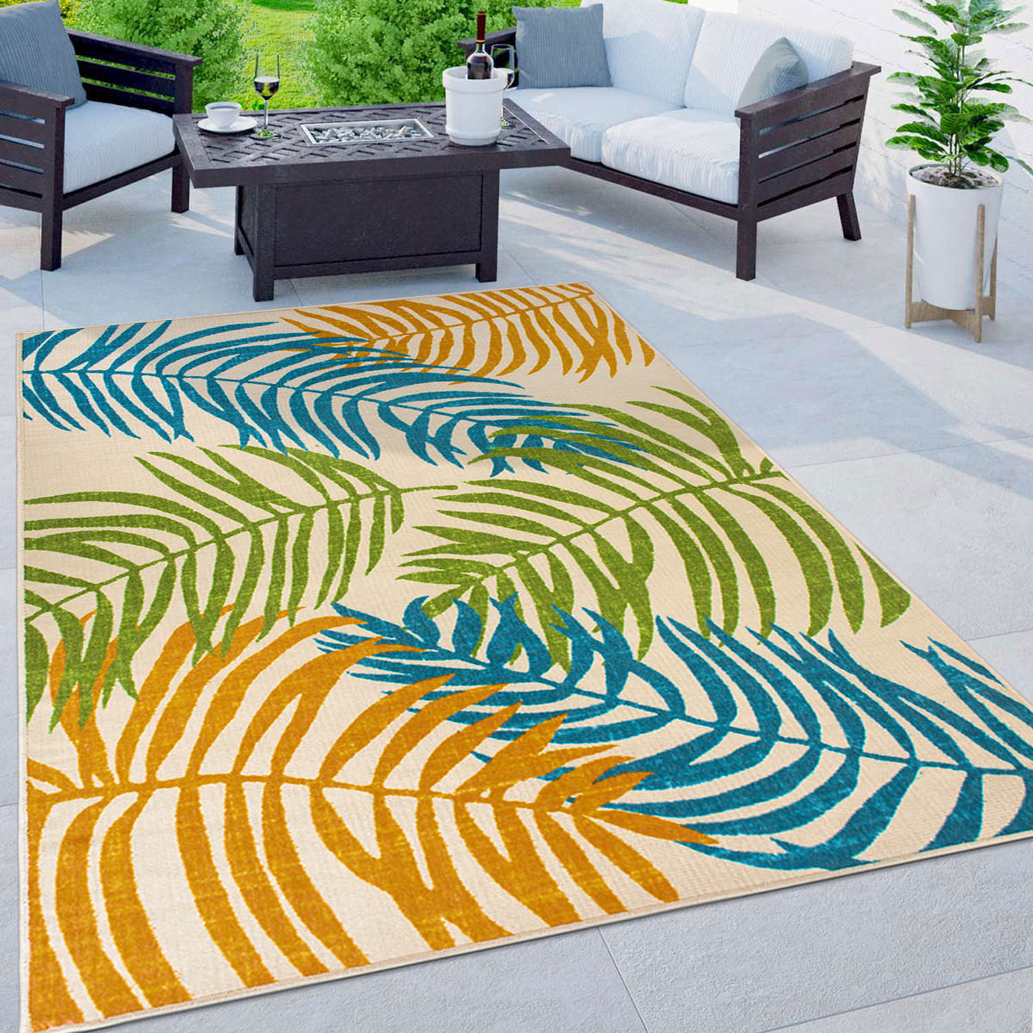 Rugshop Outdoor Rug Floral Leaves Flat Weave Indoor/Outdoor Rug Patio Carpet - Picture 80 of 122