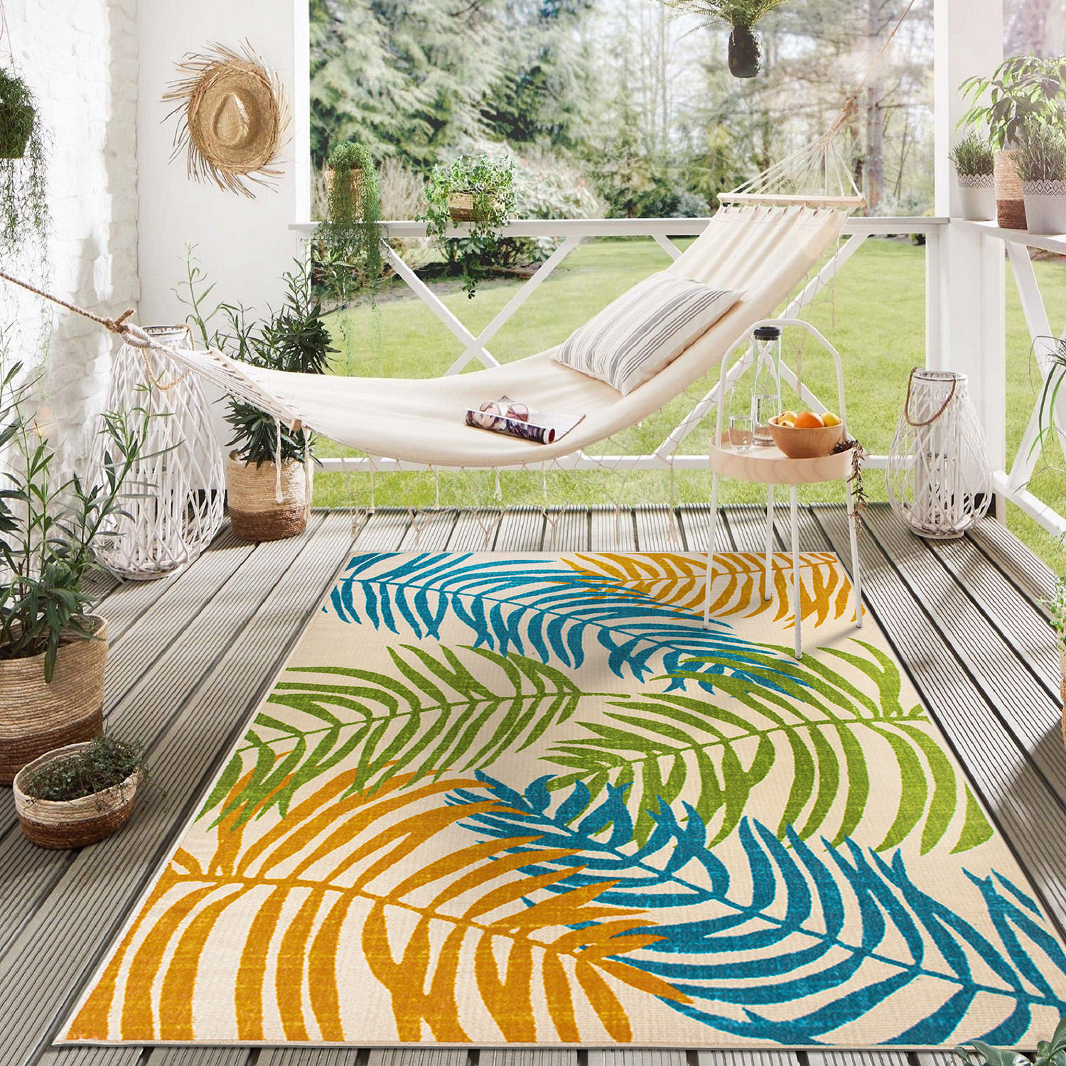 Rugshop Outdoor Rug Floral Leaves Flat Weave Indoor/Outdoor Rug Patio Carpet - Picture 81 of 122